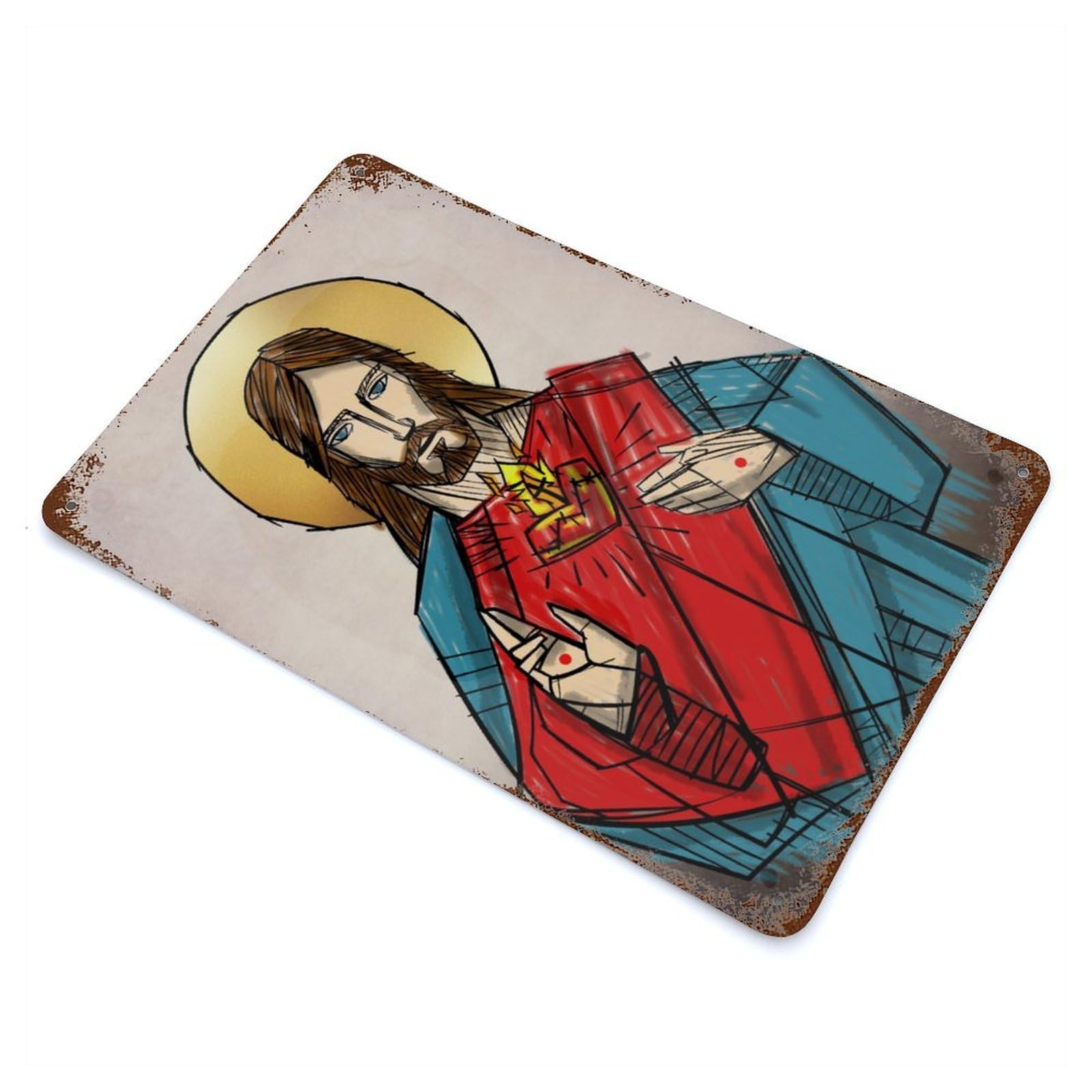 Sacred Heart of Jesus Vintage Metal Tin Sign 11.8"x7.9", Ideal for Cafe, Home Bar And Lounge Decor