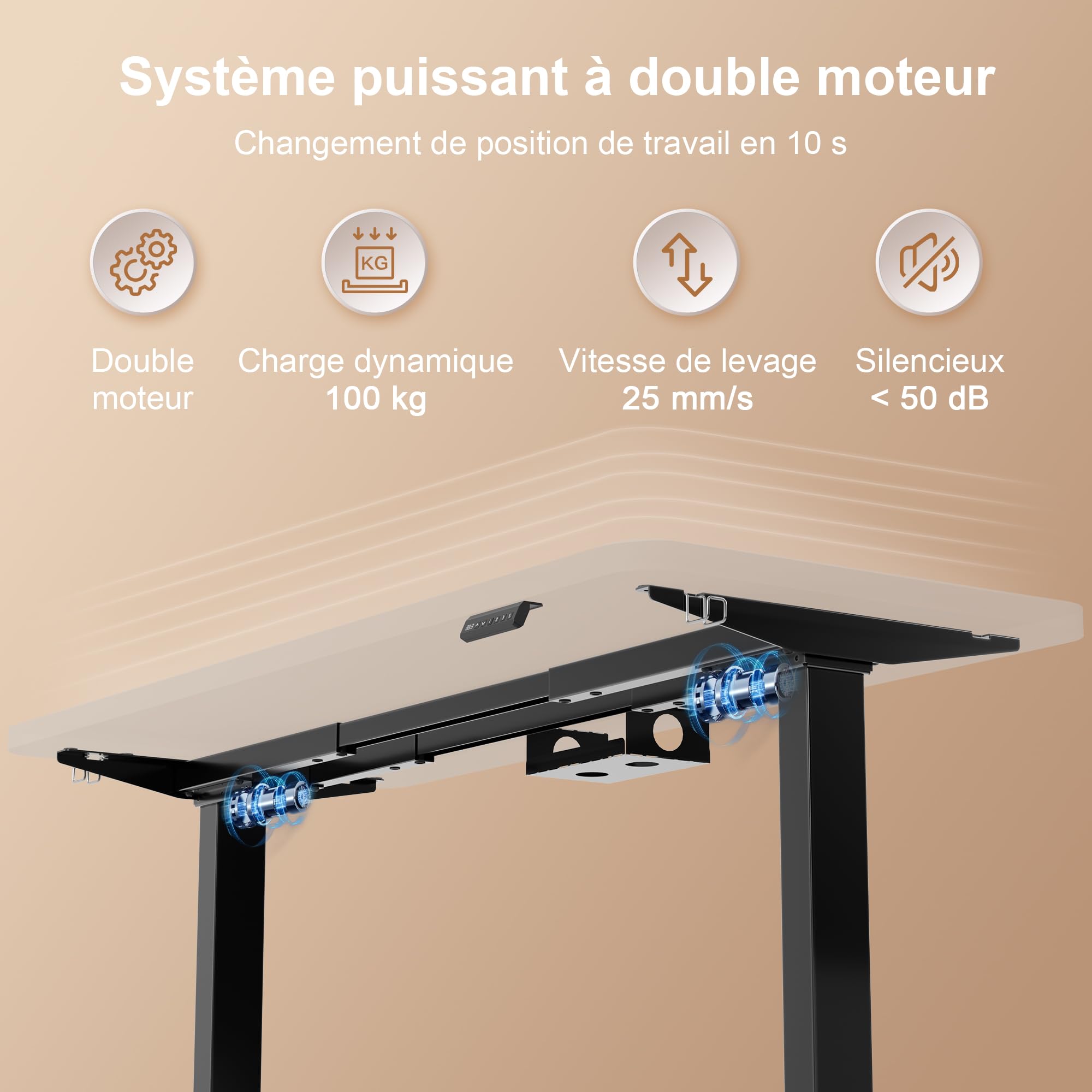 Homall Cadre de Bureau Assis Debout réglable électrique à 2 Moteurs, piètement de Table Qui Monte et Qui descend. Panneau de Contrôle à Fonctions Mémoires, capacité de Charge de 120 kg (Noir)