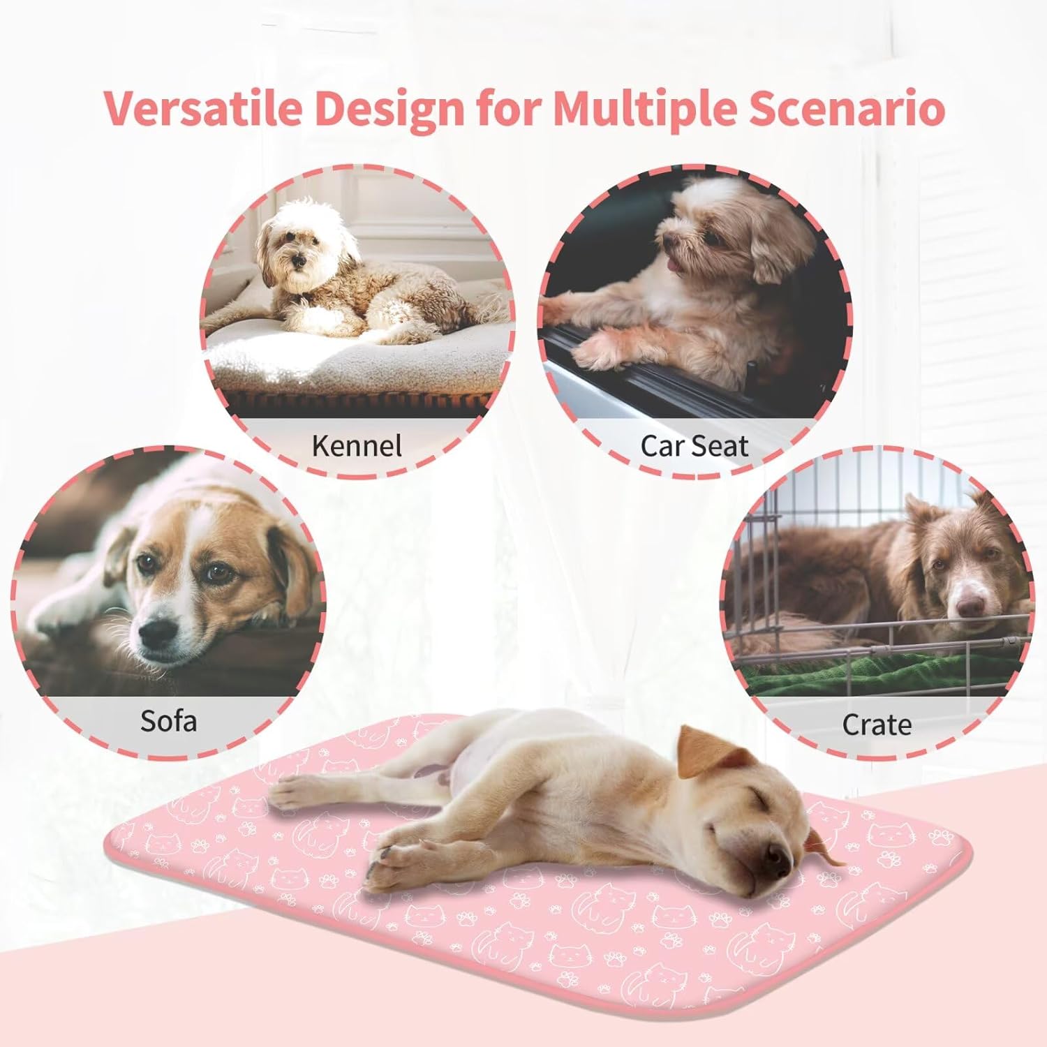 NWK Pack of 4 Pet Cooling Mat -Q-Max>0.345 Ice Silk Cooling Mat for Dogs & Cats Portable & Washable Pet Cooling Blanket, Car Seats, Beds for Summer (4pcs, Pink Cat, 27'' X 20'' X 0.3'')