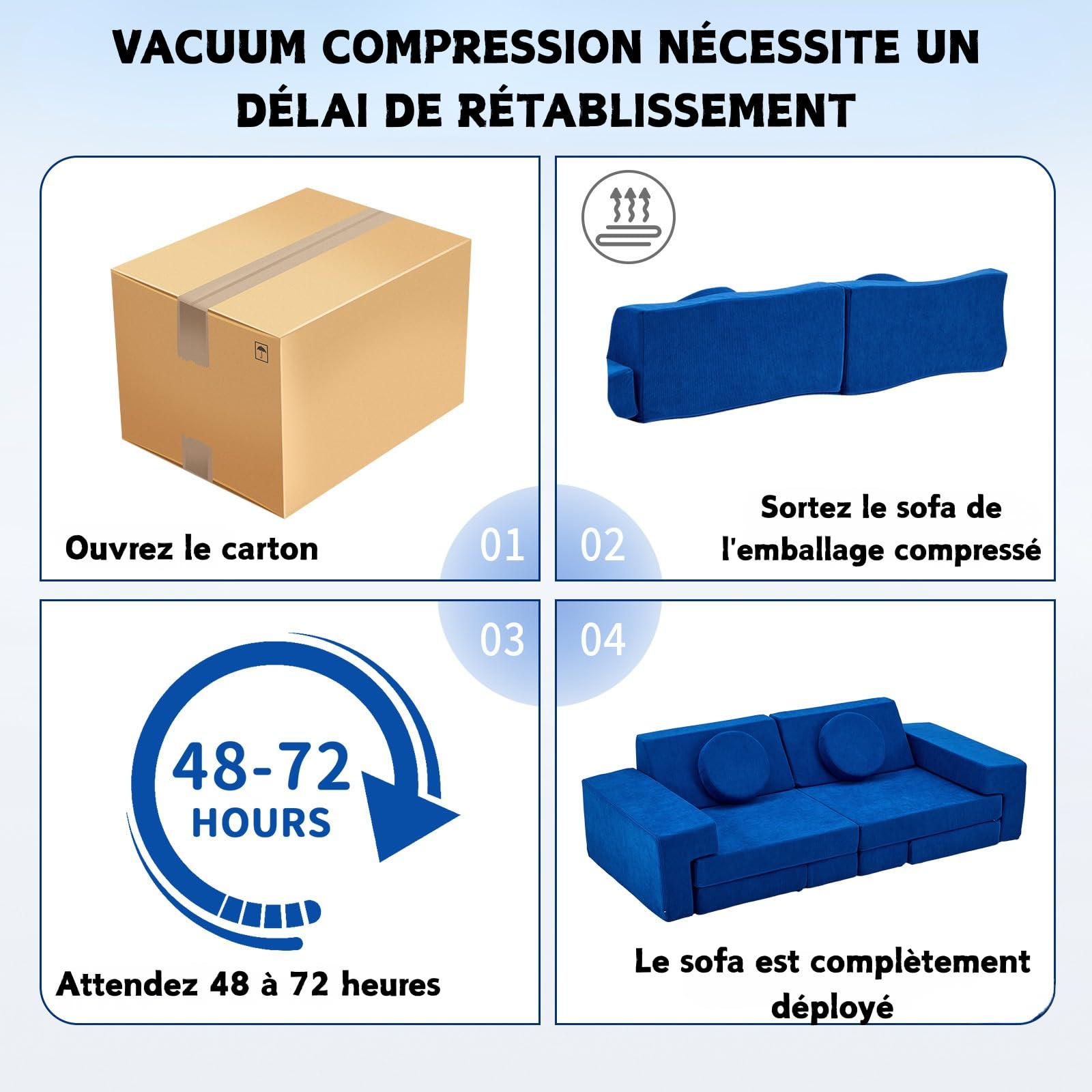 LALAHO Canape pour Enfant Modulaire，Chauffeuse 2 Places，Chauffeuse & Canapé Convertible Enfant，Velours Côtelé，Librement Combinable，pour Chambre d'enfant, Salle de Jeux，Chambre à Coucher（Bleu）