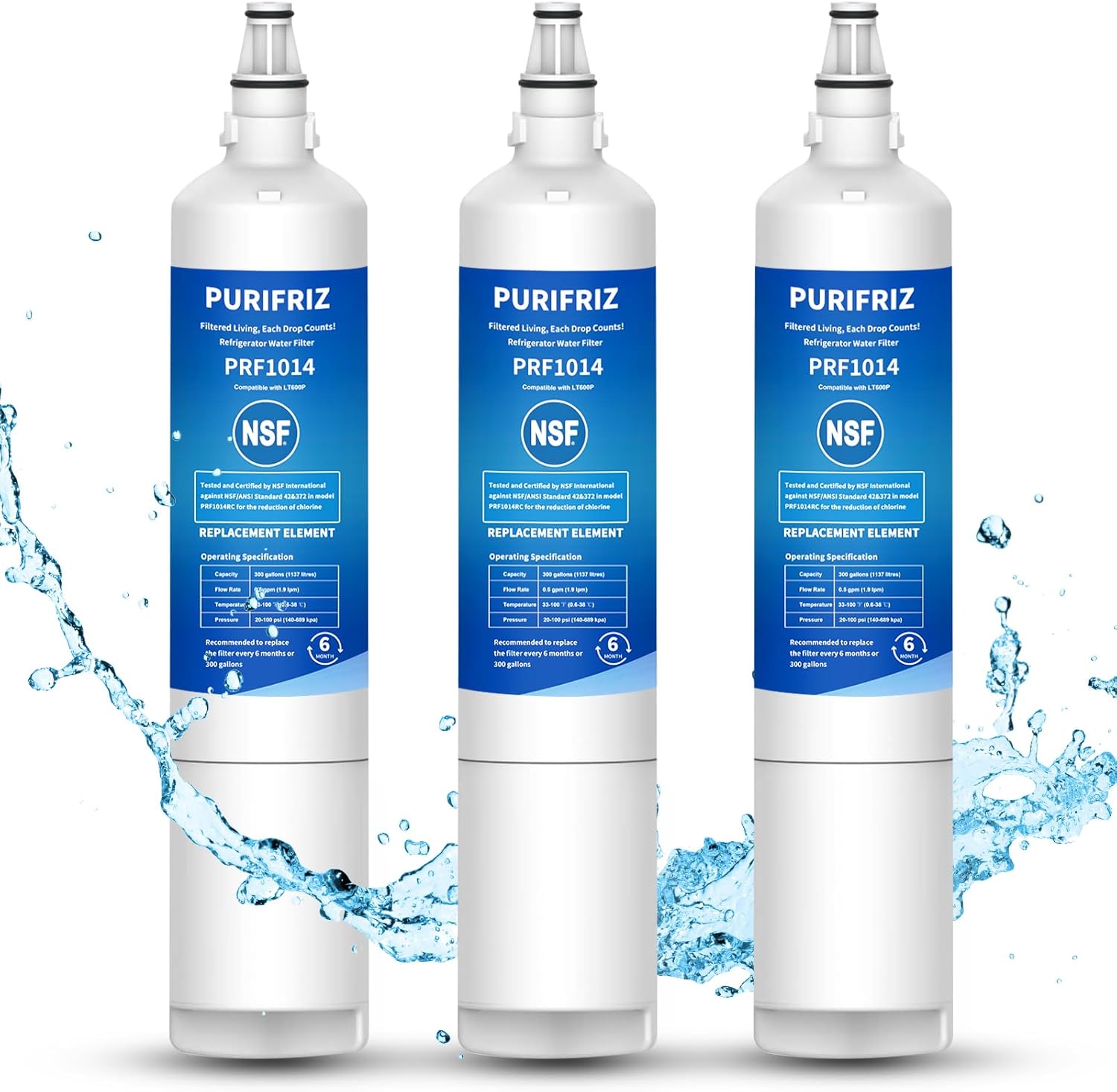 3 Pack 5231JA2006A Refrigerator Water Filter Compatible with LG LT600P Refrigerator Water Filter, fml-2, KENMORECLEAR 46-9990, KENMORE 9990, 5231JA2006B, RWF1000A, LFX25960ST, LSC27931ST
