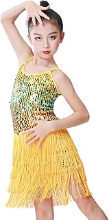 Vestido de baile latino con lentejuelas para niña, con flecos, vestido de baile, vestido de escenario, vestido para niña