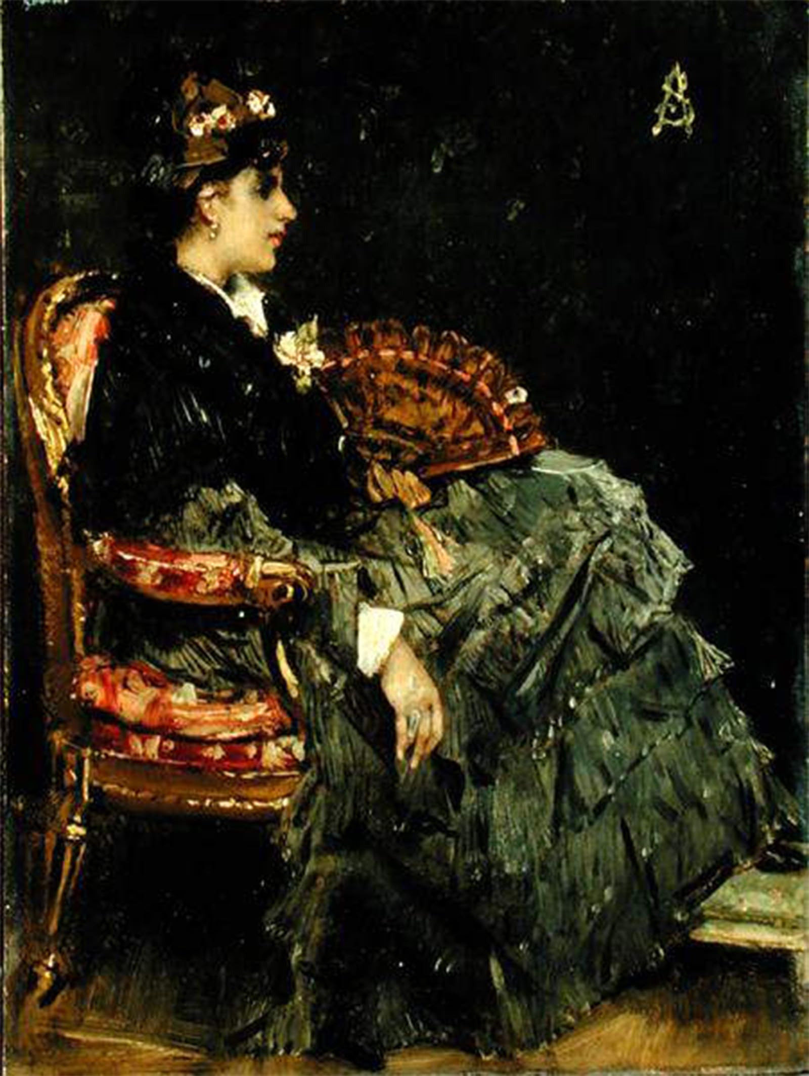 POSTERIIk Famous Modern Artwork Art Mural Seated Lady with a Fan by Alfred Emile Stevens Oil Paintings Pictures for Home Decor 60x90cm