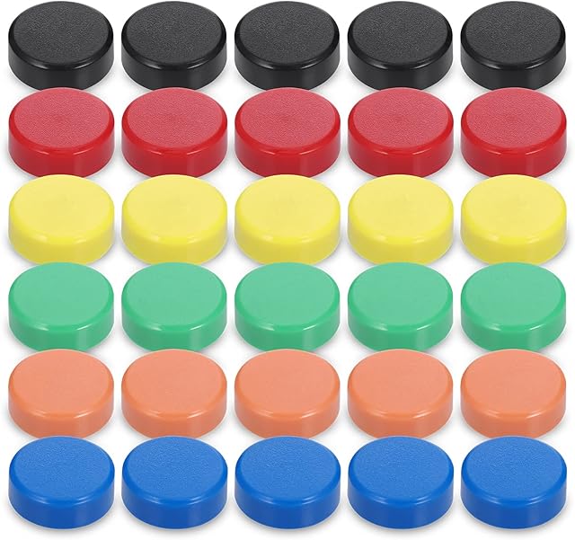 30 Pcs Whiteboard Magnets, Fridge Magnets, Strong Magnets for Whiteboard, 20mm Dia Colorful Round Magnets, Mini Magnets, Strong Magnets, 6 Color Magnets for Fridge, Whiteboard, Office Notice Board