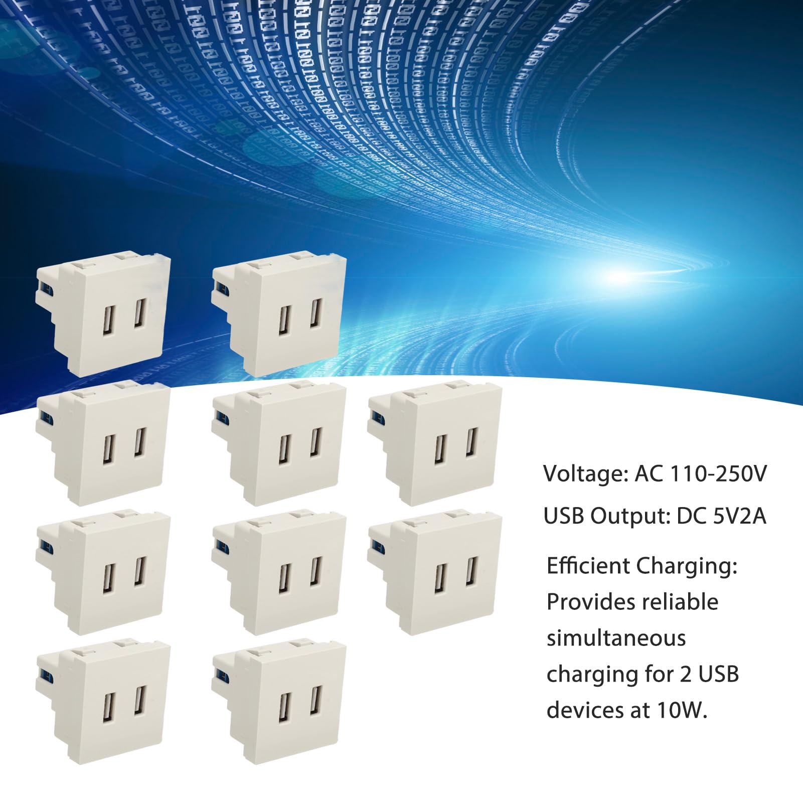 10PCS USB en Toma de Pared, Cargador de 2 Puertos de 10 W Carga Eficiente en Diseño de Pared Rendimiento Confiable Uso Versátil Solución de Ahorro de Espacio para Casas Rodantes