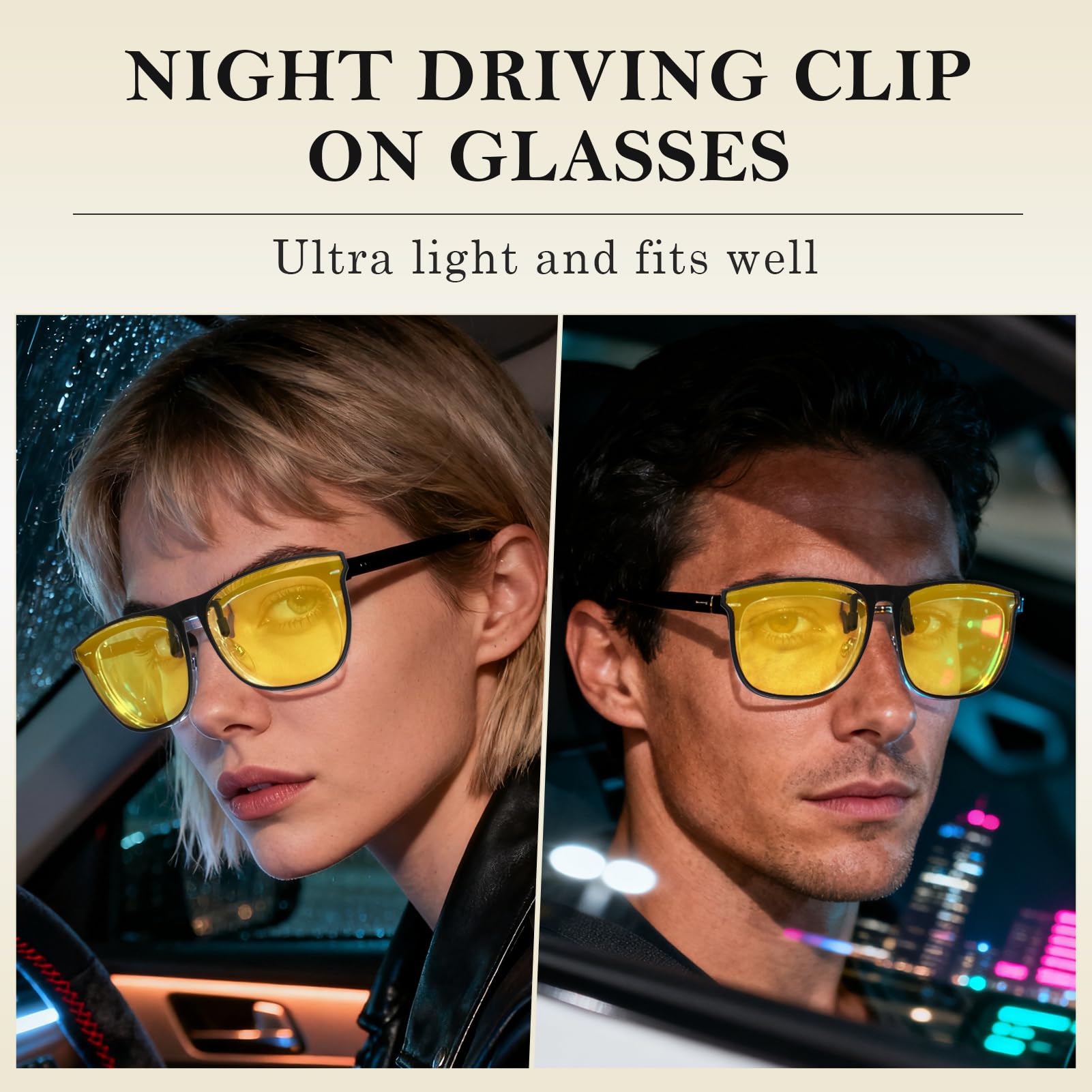 Kiiwah Okulary do jazdy nocnej z klipsem, polaryzacyjne okulary noktowizyjne Flip Up Yellow Crystal dla mężczyzn i kobiet skutecznie minimalizują odblaski reflektorów