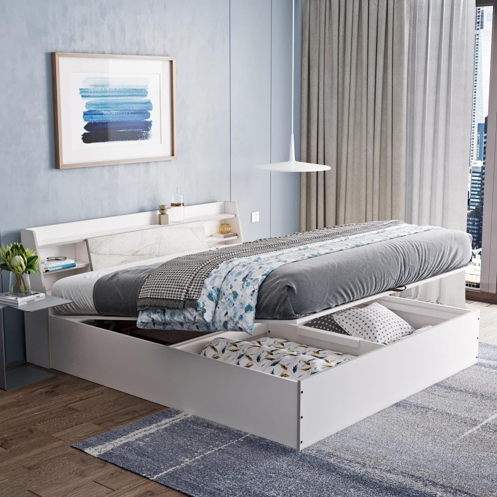Wakefit Bed | 1 Yr Warranty | King Size Bed, Comes with Hydraulic Storage, Noise-Free, Density: 680–750 kg/m³, Termite & Borer Resistant, Fits Mattresses Up to 8 inches (Castor 78 x 72 - Frosty White)