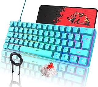 60% True Mechanical Gaming Keyboard 20 RGB Chroma Backlit Glowing Characters Type C Wired 62 Keys Red Switch Keyboard Waterproof Full Anti-ghosting and Gaming Mouse Pad for Gamers and Typists