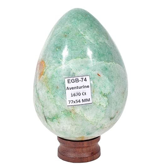 gemsindia 1670 Ct Aventurine Egg Healing Mineral Gemstone W/Stand 77x54MM