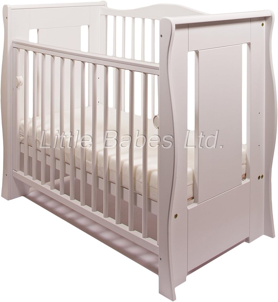 LITTLE BABES LTD NEW WHITE TIA SLEIGH MINI COT/SPACE SAVER COT ONLY