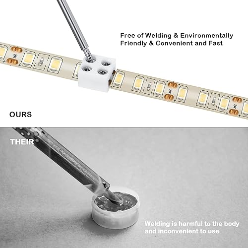 Miniatura 5 de Paquete de 25 conectores de cinta LED sin soldadura, cinta a cinta, conector de bloque de terminales atornillado, conectores LED de 2 pines para