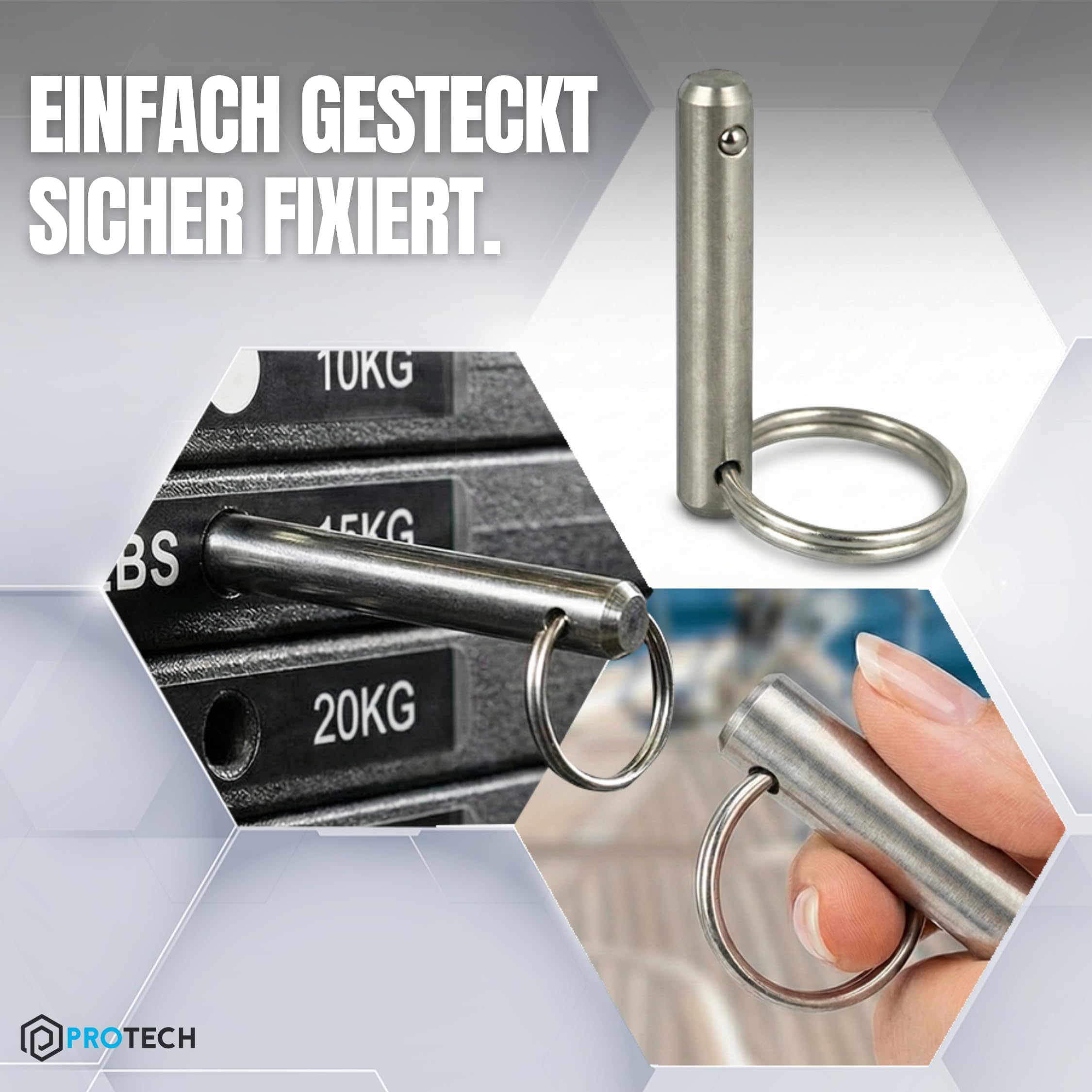 PROTECH 10 Stück Steckbolzen 5x28mm mit Kugelsicherung – Edelstahl A2 V2A – Sicherungsbolzen mit Ring – Schnellspannstift & Kugelsperrbolzen für Boot, Bimini & Maschinenbau