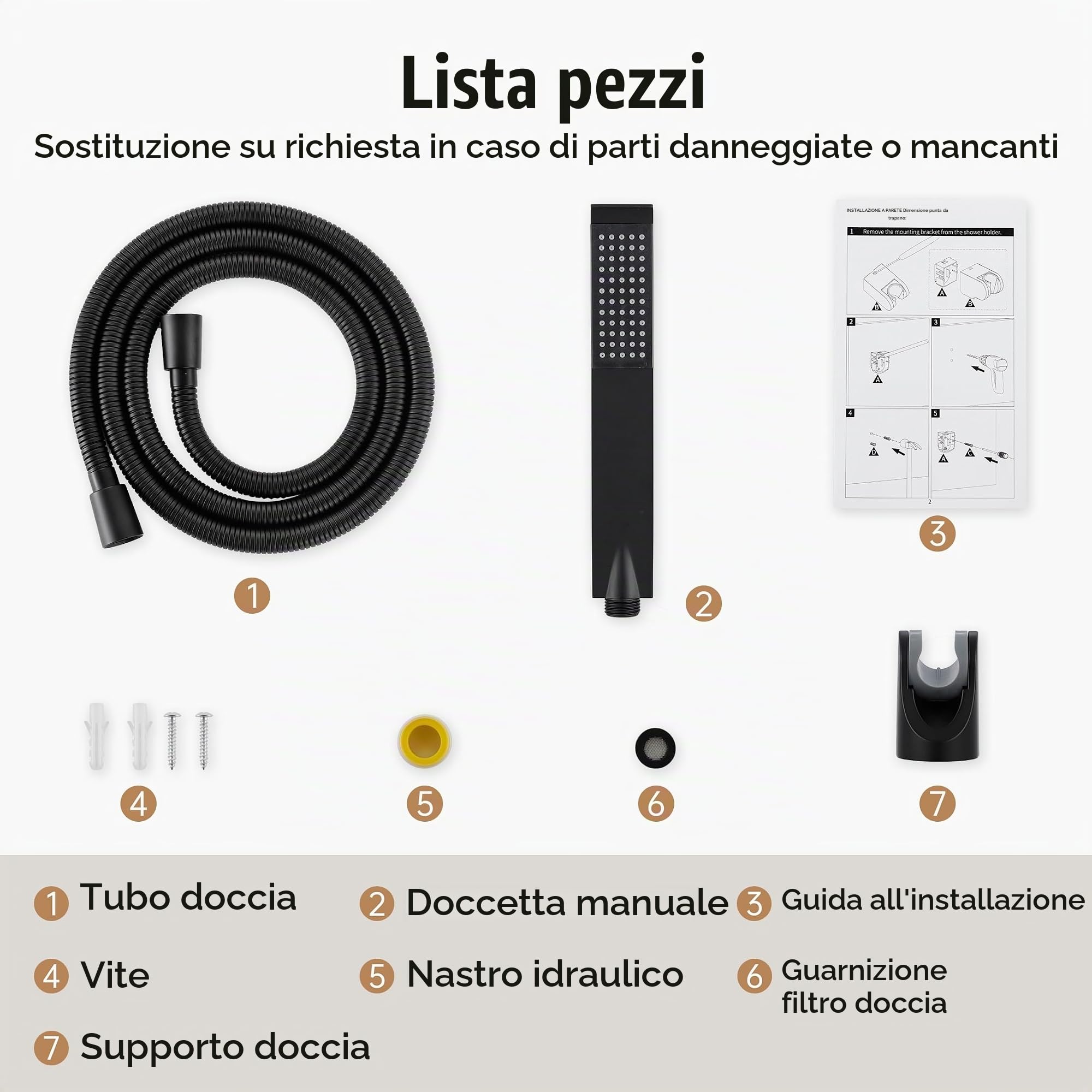KES Doccetta per Doccia Soffione Doccia Quadrato, Doccino per Doccia con Tubo Doccia e Supporto Soffione Doccia Nero, LP135-BK