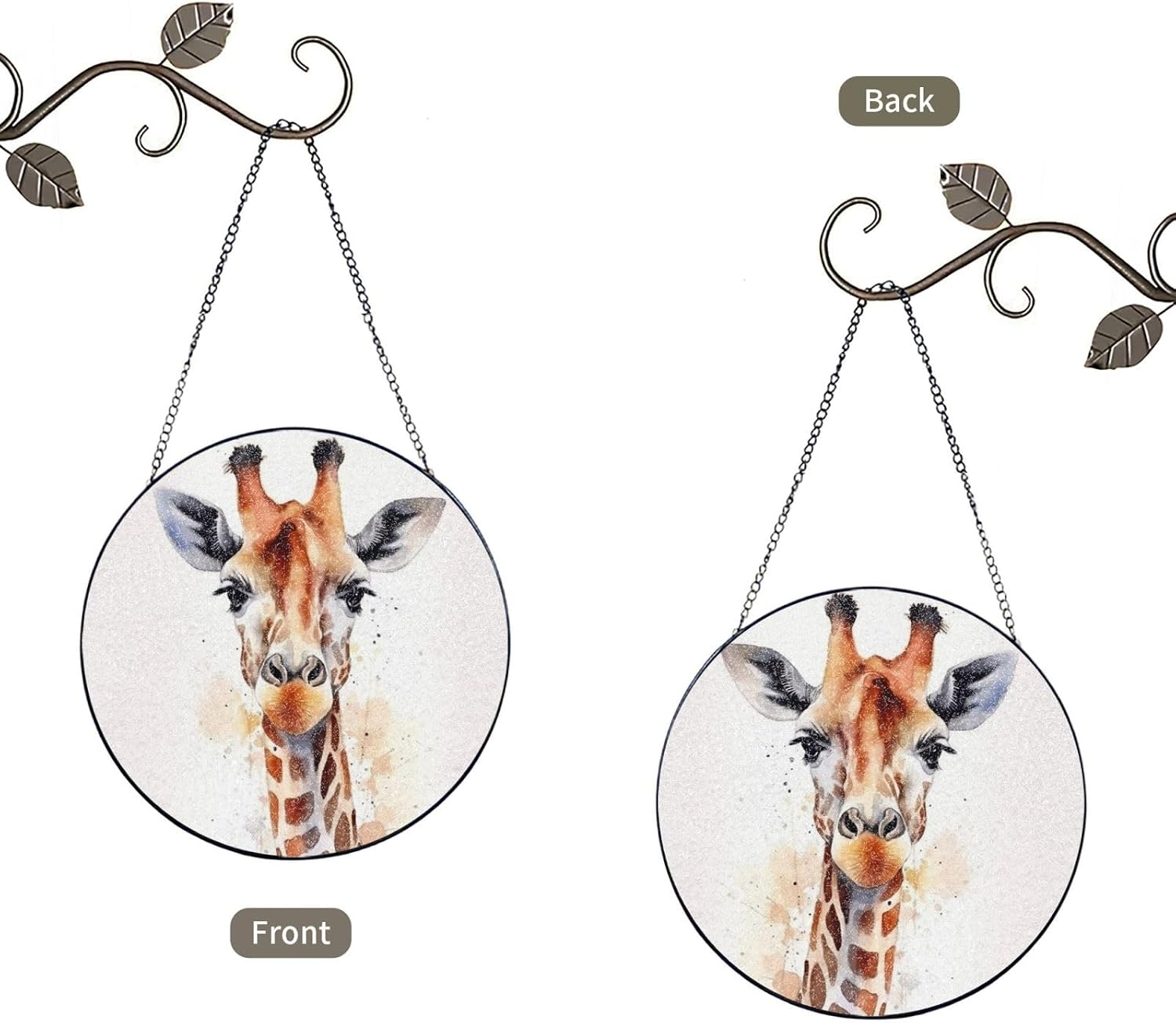Stained Glass Window Hanging 6in（15cm）, Stylish Animal Watercolor Giraffe Glass Suncatcher for Home Decor, Indoor Wall Art Glass Panel with Metal Chain and Hooks, Sun Catcher Ornament Birthday Gifts