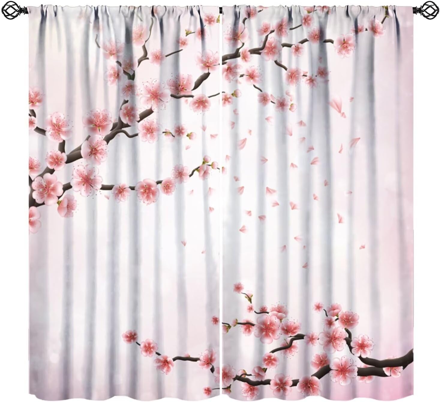 Floral Curtains Spring Romantic Pink Cherry Blossom Japanese Style Brown Tree Branches Girls Women Bedroom Living Room Blackout Rod Pocket Decoration Window Drapes 2 Panels W21xL54in