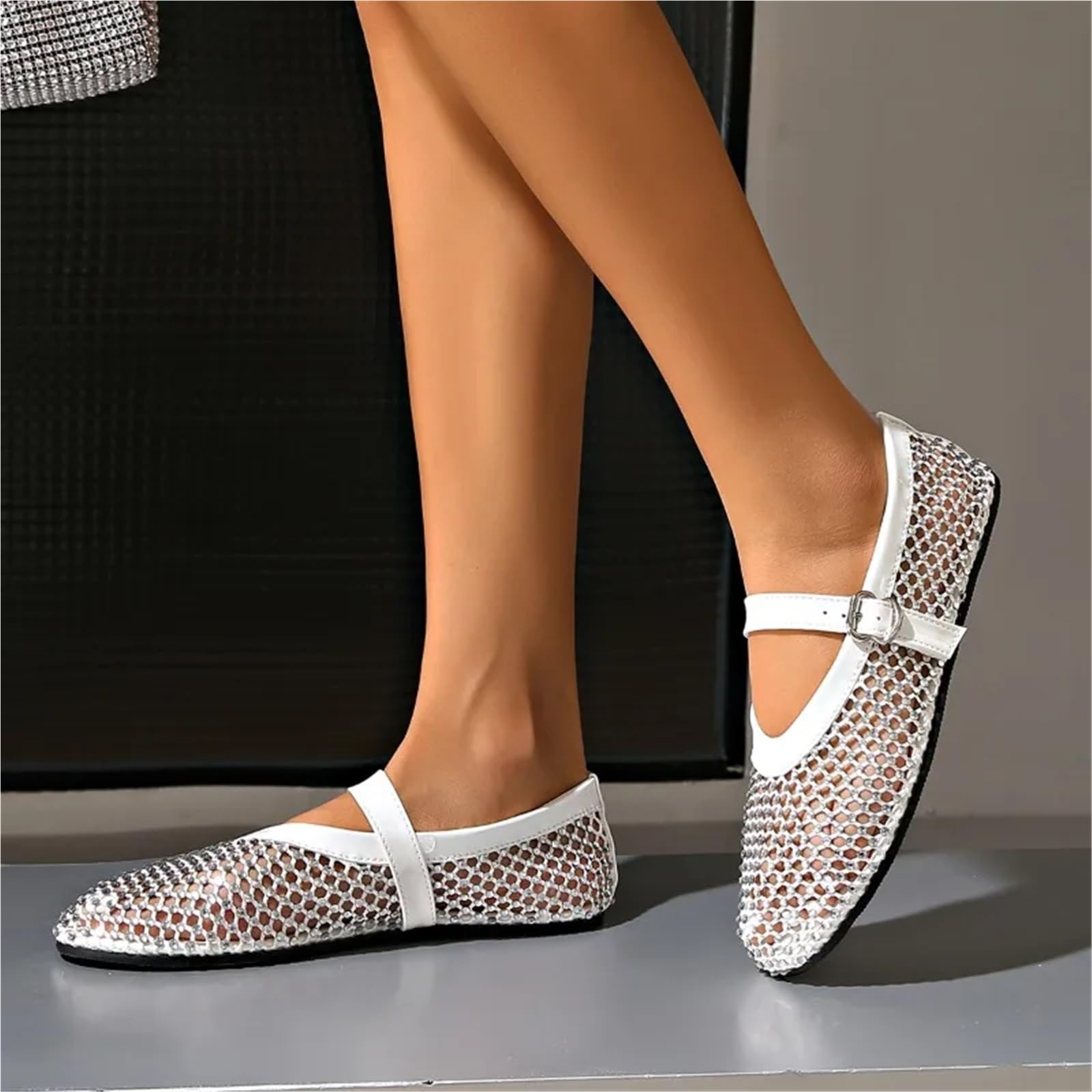 Frauen Wohnungen Mode Ballett Kristall Schuhe Sommer Frau Strass Weich Und Atmungsaktiv Mesh Sandalen Für Damen