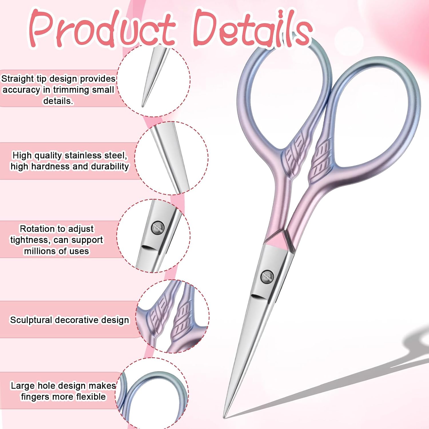 2 Pcs Cosmetic Scissors, Facial Beauty Grooming Scissors for Women, Pink Straight Tip Eyelash Makeup Scissor for Men, Women, Face Hair, Eyebrows, Beard, Nose, Moustache, Nail Scissor