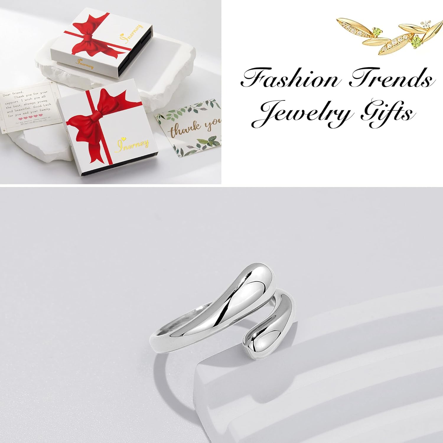 Inerney Gold Chunky Rings for Women Non Tarnish, 14K Gold Plated Adjustable Rings for Statement, Stackable Thumb Pinky Bands Comfort Fit Size 5-11 for Jewelry Gift - Image 7