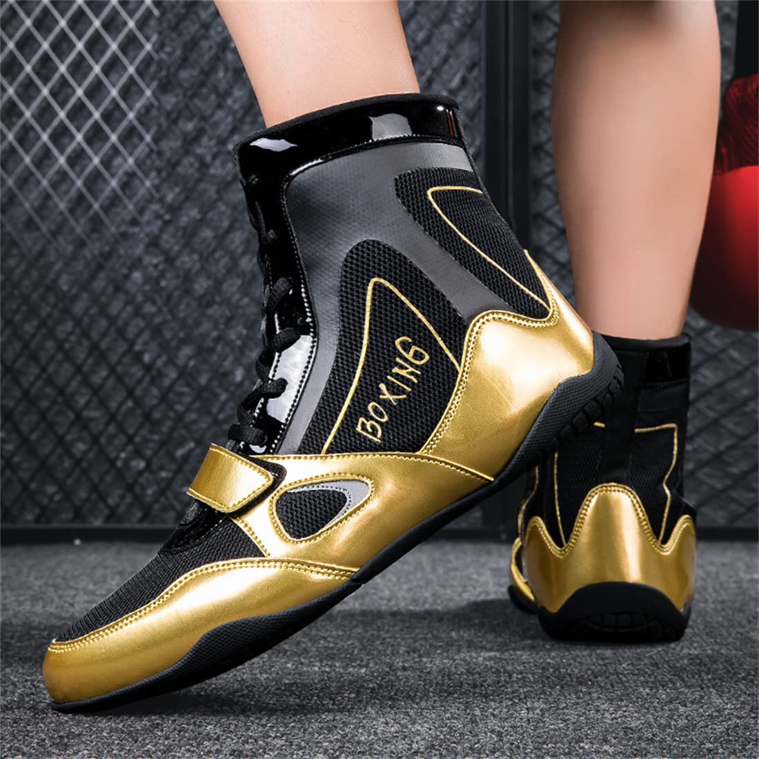 Bottes De Boxe pour Femmes, Chaussures De Lutte Antidérapantes, Chaussures De Musculation Respirantes pour Femmes, Baskets De Kickboxing Montantes