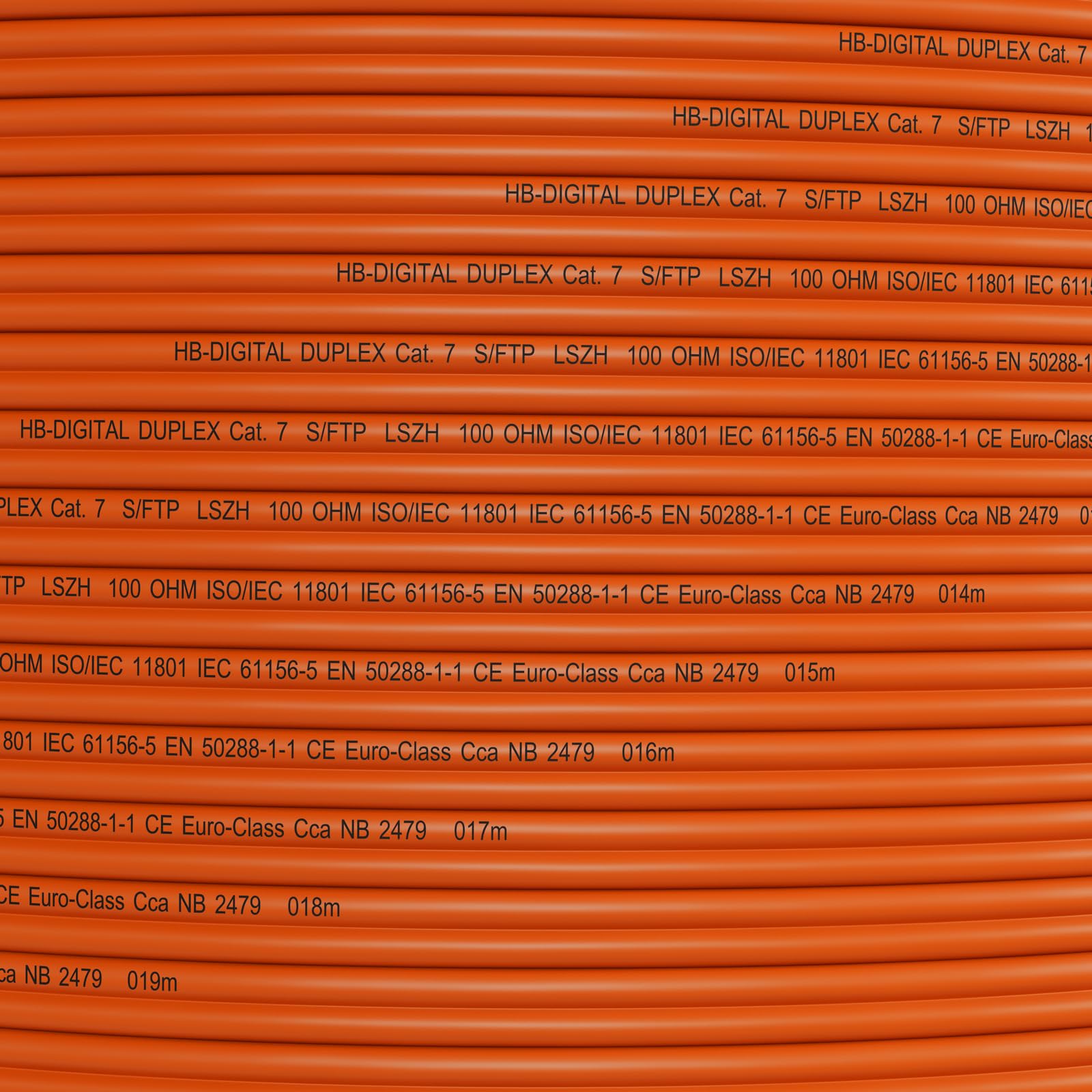 HB-DIGITAL Kabel sieciowy LAN 15 m CAT 7 kabel instalacyjny Ethernet 10 Gbit/s AWG23 S/FTP - certyfikat GHMT - czysta miedź LSZH BauPVO klasa Cca kabel danych Duplex - pomarańczowy