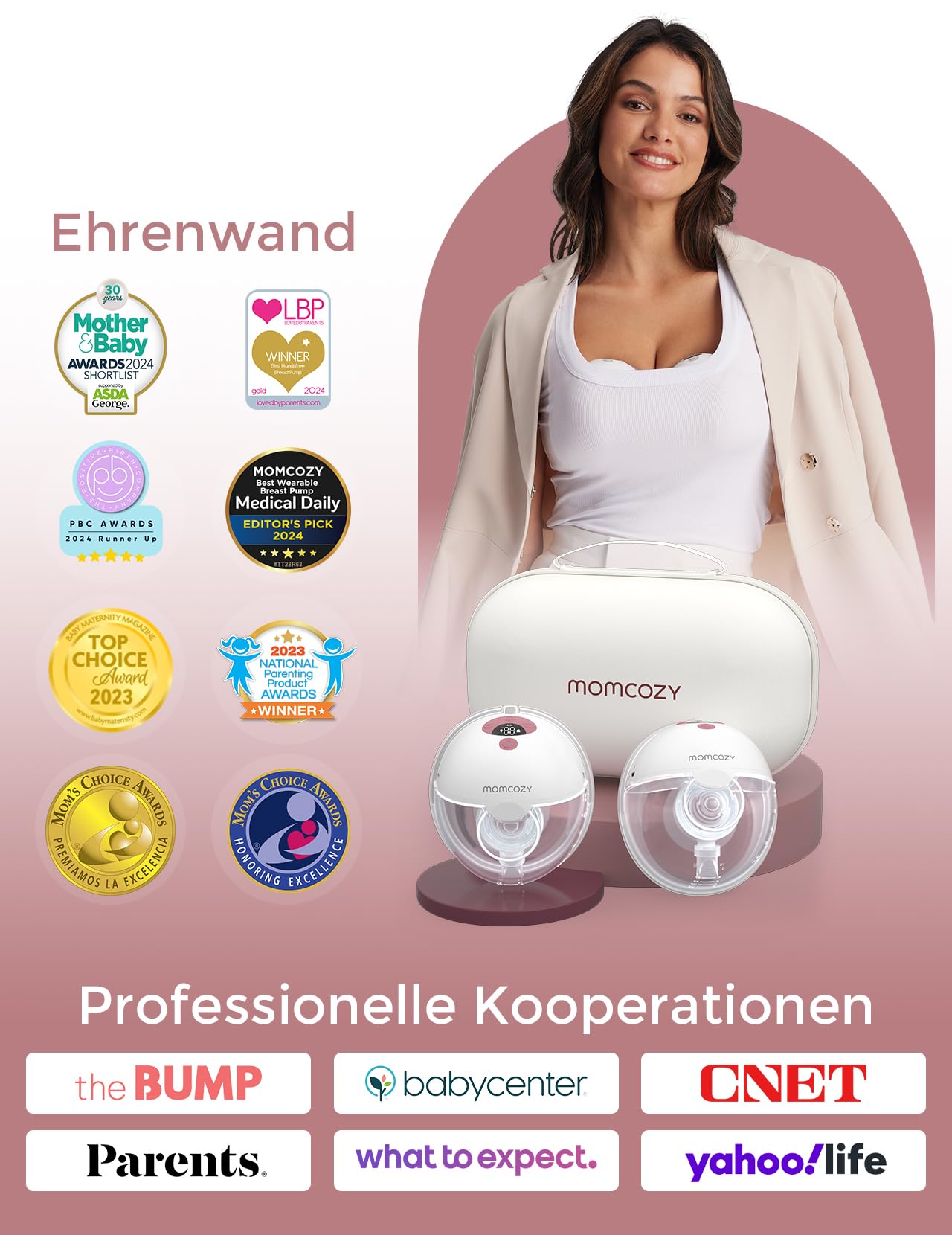 Momcozy M5Smart Milchpumpe Elektrische, handsfree App-steuerbar 1 Pack Rot | tragbare Doppel Brustpumpen mit Babymund Doppelgedichtete Brusthaube mit 3 Modi und 9 Stufen