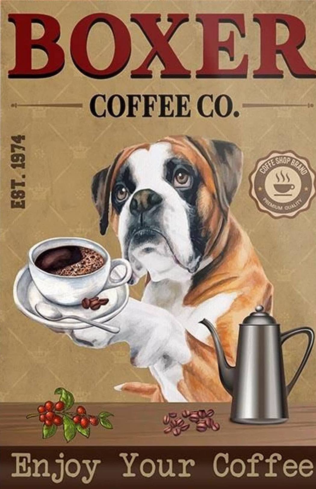 Tnnd Boxer Dog Coffee Metal Sign Art Tin Metal Poster Gift 8X12 Inch