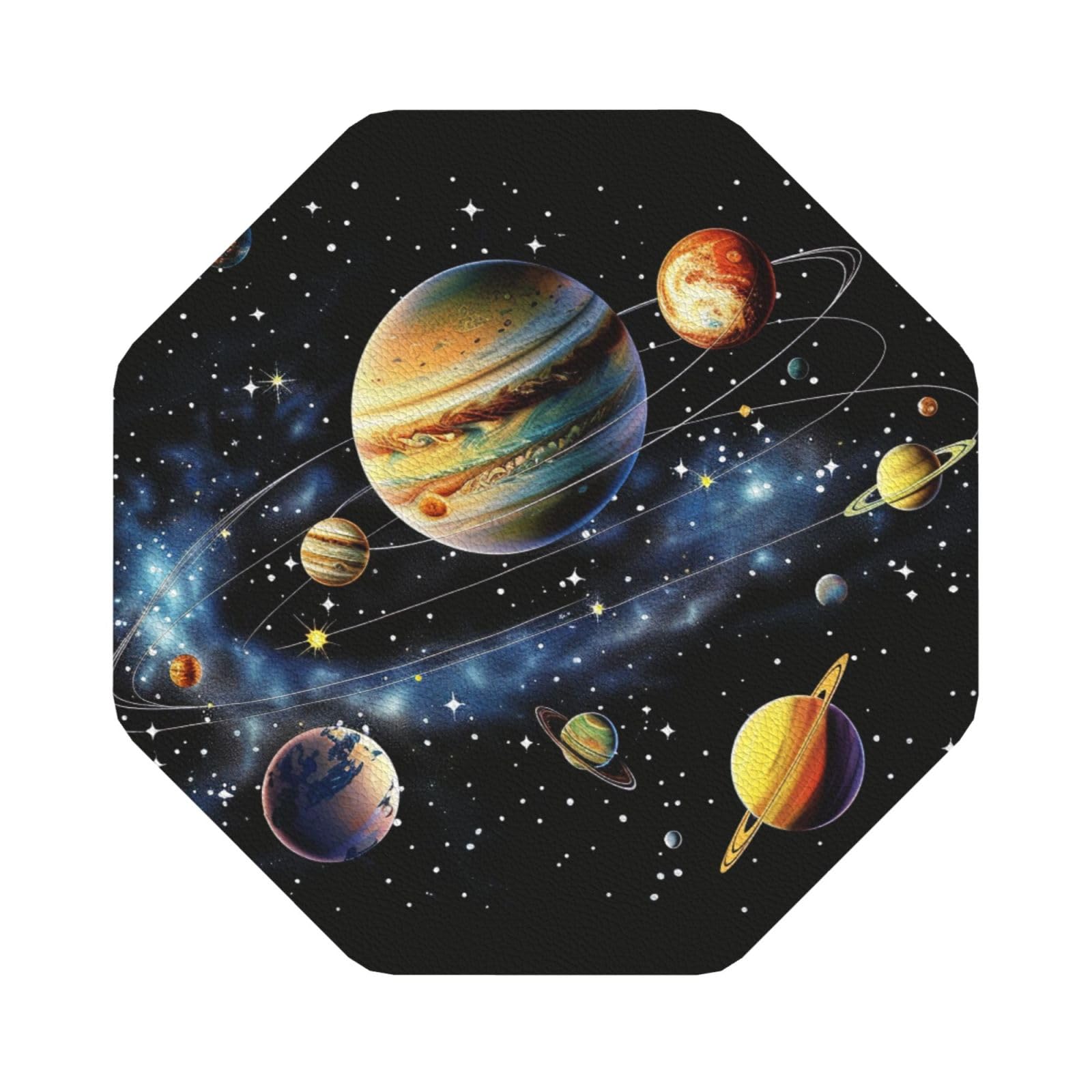 Planets Stars and Galaxy Print Leather Coaster Set of 6, Octagon Coasters Table Decorative Coffee Cup Beverage Coasters Wine Beer Bar Coasters for Hot Drinks Table Protection
