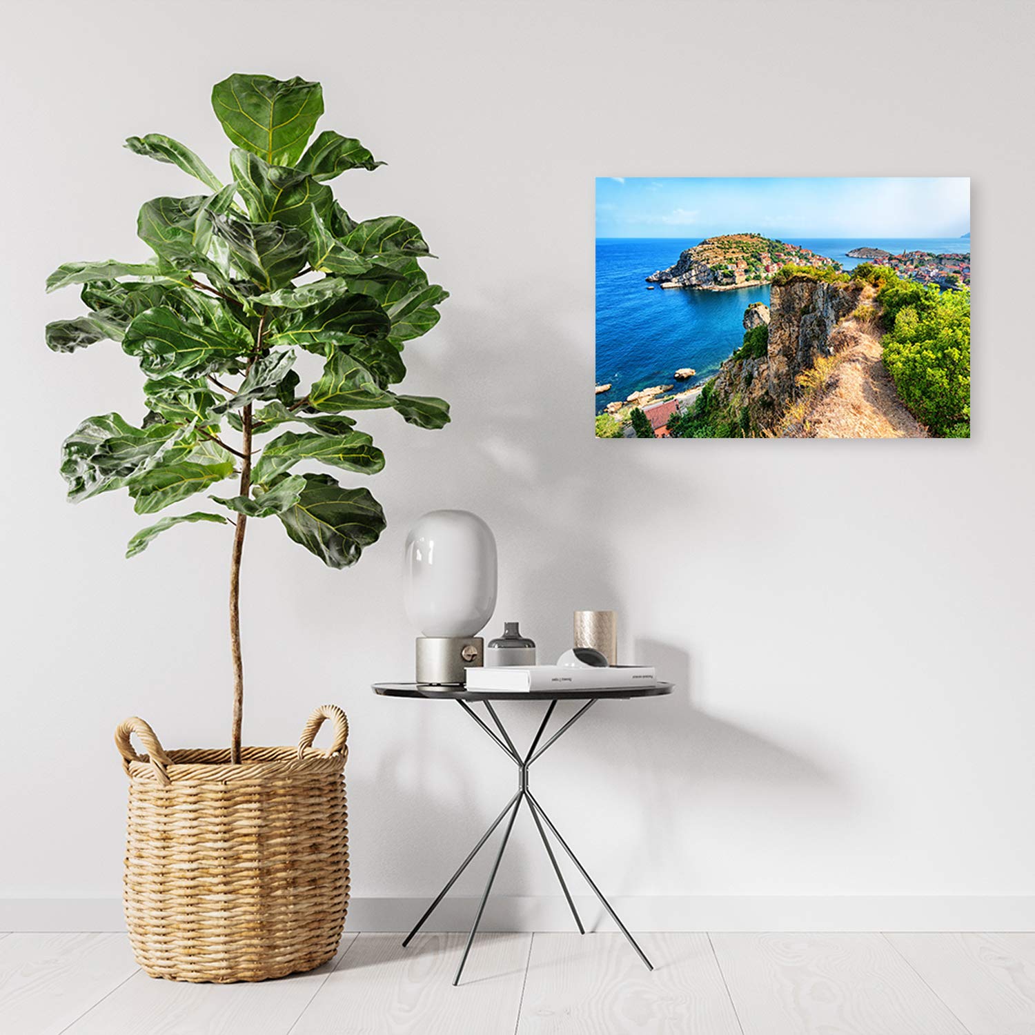 Leinwandbild XXL Stadt am Meer Wandbild Kunst Landschaft Blau 120x80 cm