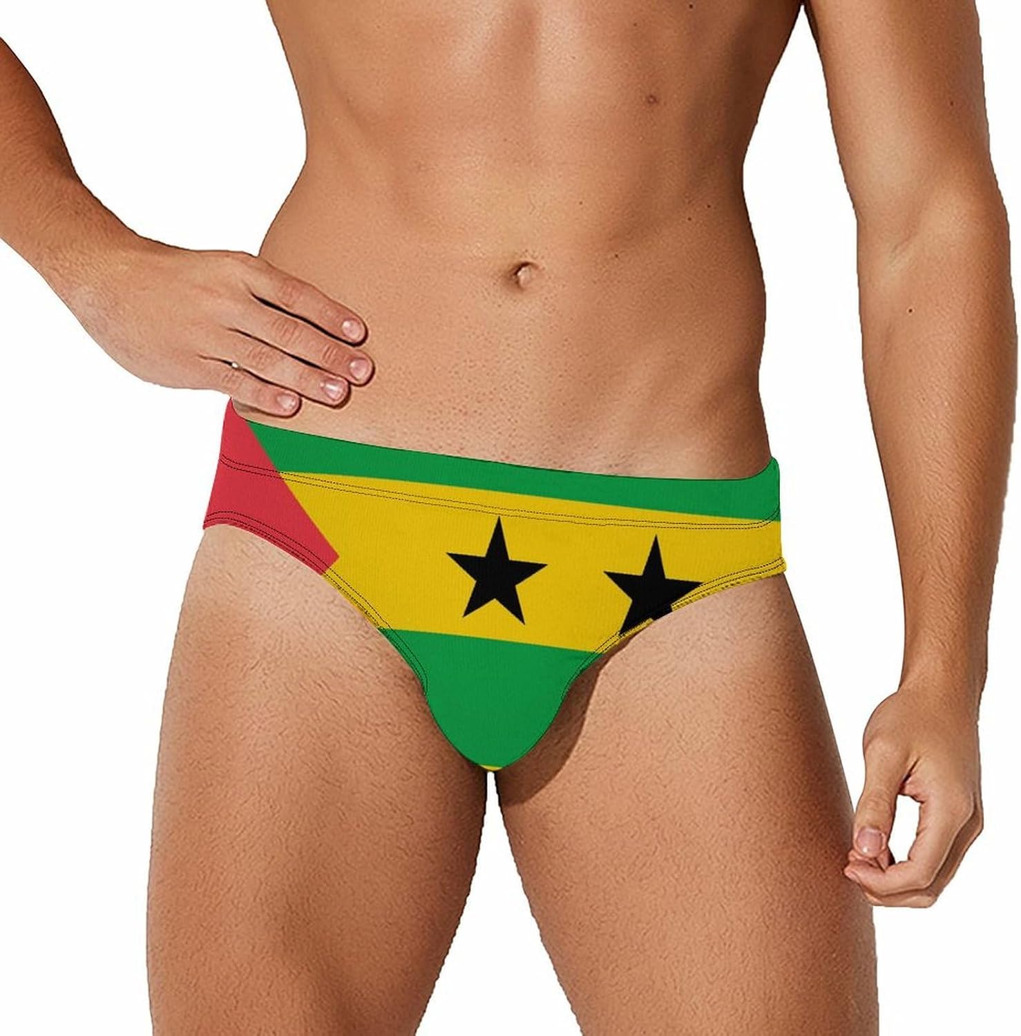 Flag of São Tomé and Príncipe Men's Swimwear Bikini Swimming Briefs Stretchy Swimsuits Board Surf Shorts Trunks