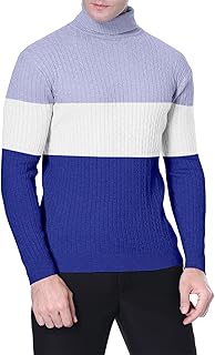 Suéteres casuales de cuello alto ajustados para hombre con patrón de torsión y camiseta de manga larga