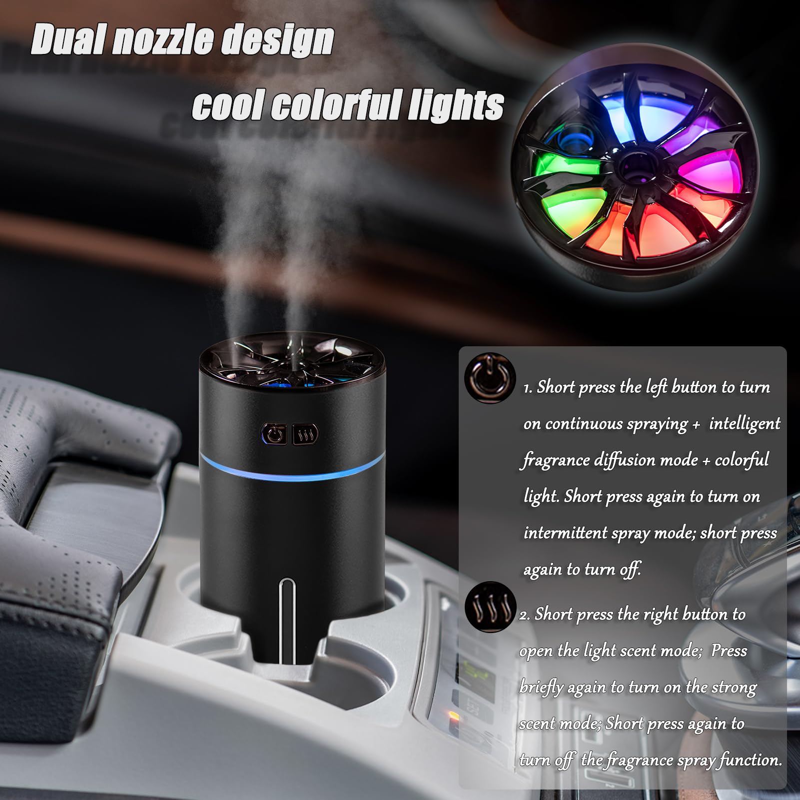 Holwim Waterless Car Diffuser for Essential Oils, 300ml Dual Nozzle ...