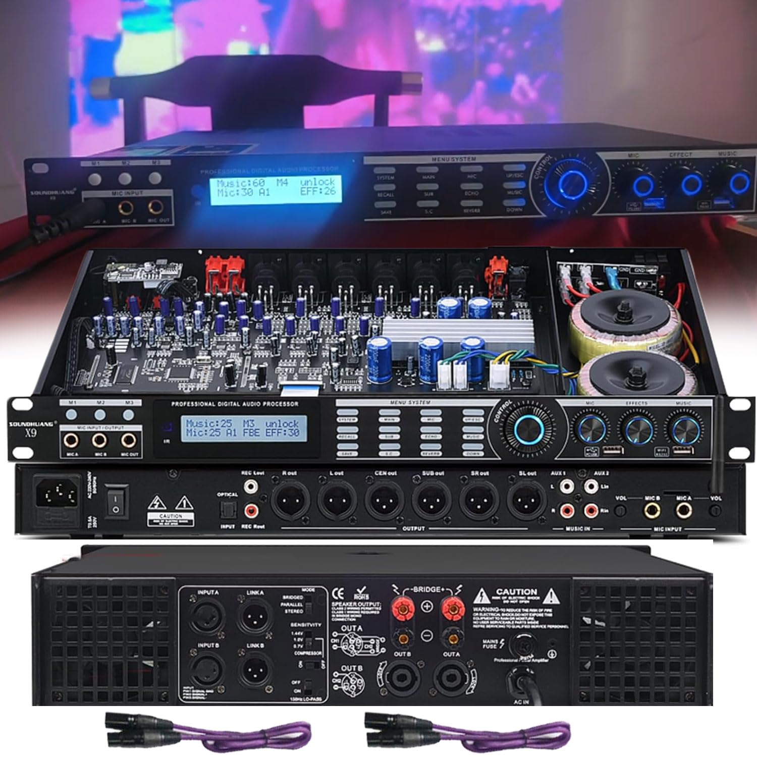 Procesador de audio profesional anti-acoples, efector digital de preamplificación para KTV, modo de reverberación, calidad de audio inteligente sin pérdidas, ecualizador doméstico con pantalla LCD HD