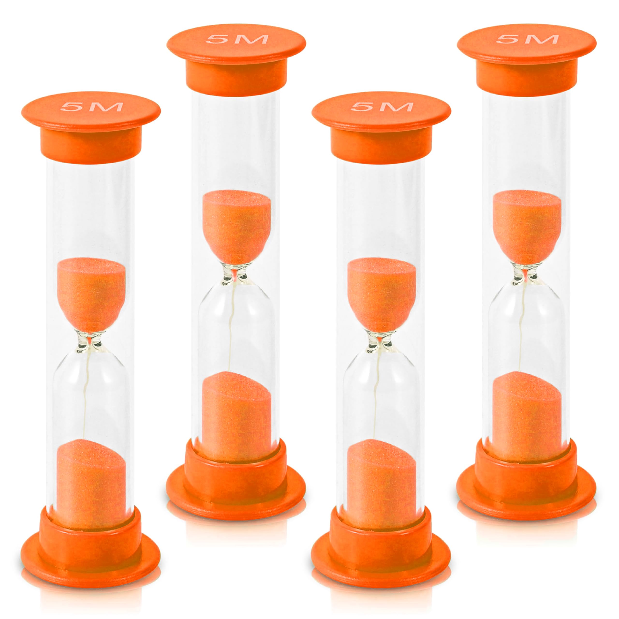 TeacherFav Sand Timer for Kids - 5 Minute Set of 4 Hour Glass - Orange Color- Acrylic Covered for Classroom Home & Kids Room