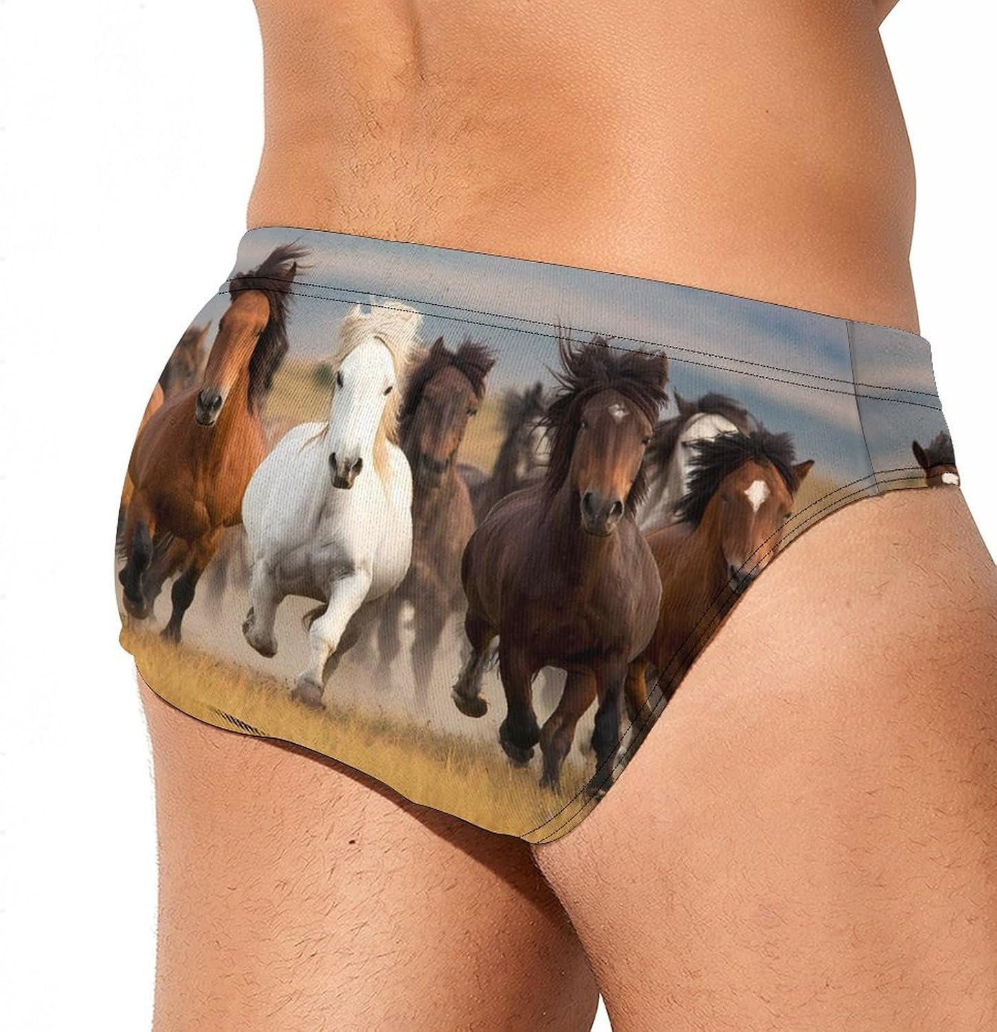 Running Horse Animal Men's Swimsuit Brief Sexy Bikini Briefs Retro Printed Swimwear Quick Dry Swimming Trunks 3X-Large