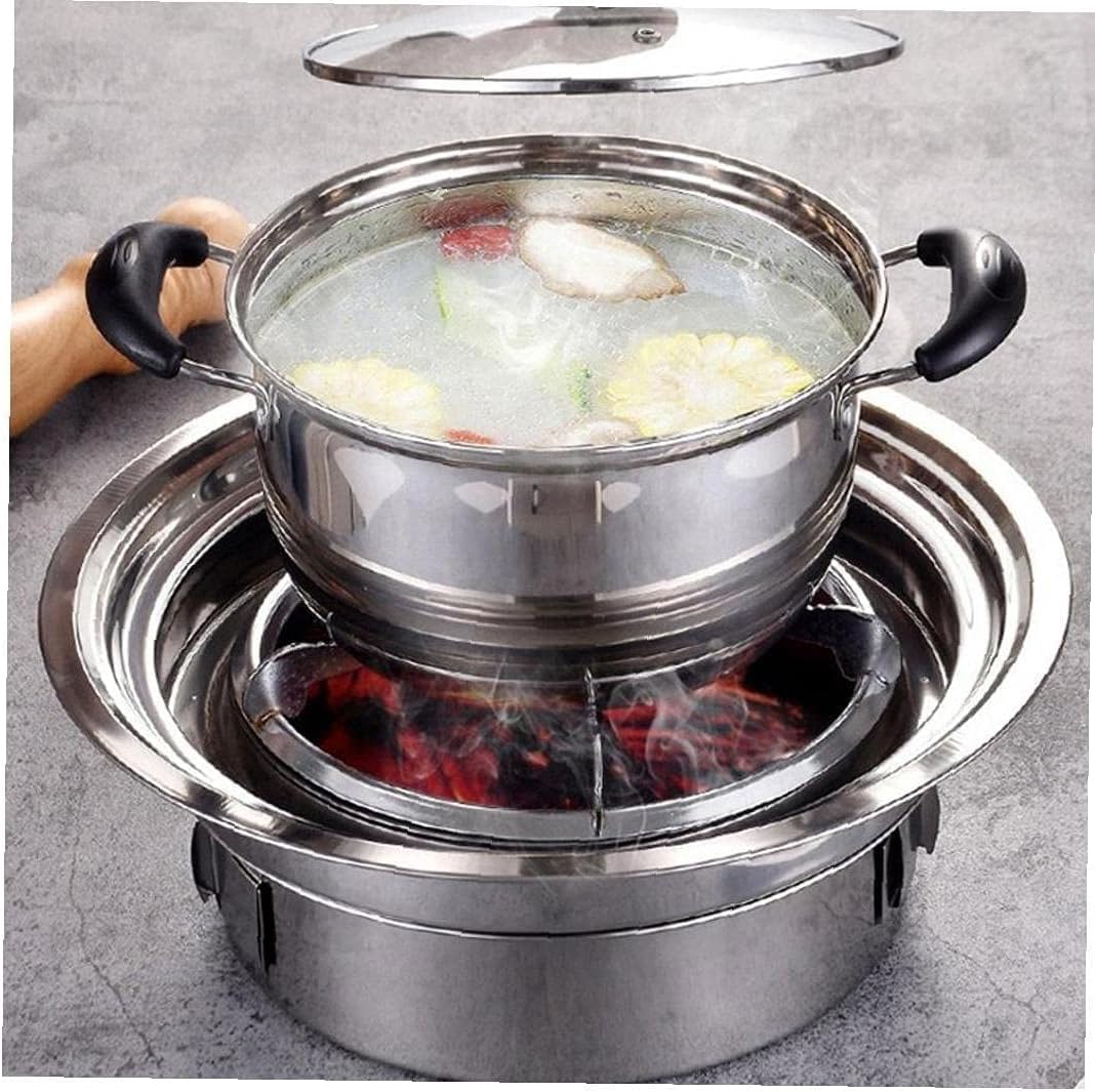 grill, Grill węglowy Okrągły przenośny grill kempingowy do użytku domowego z siatką grillowania, narzędzia na świeżym powietrzu (z grilla)(Baking tray)