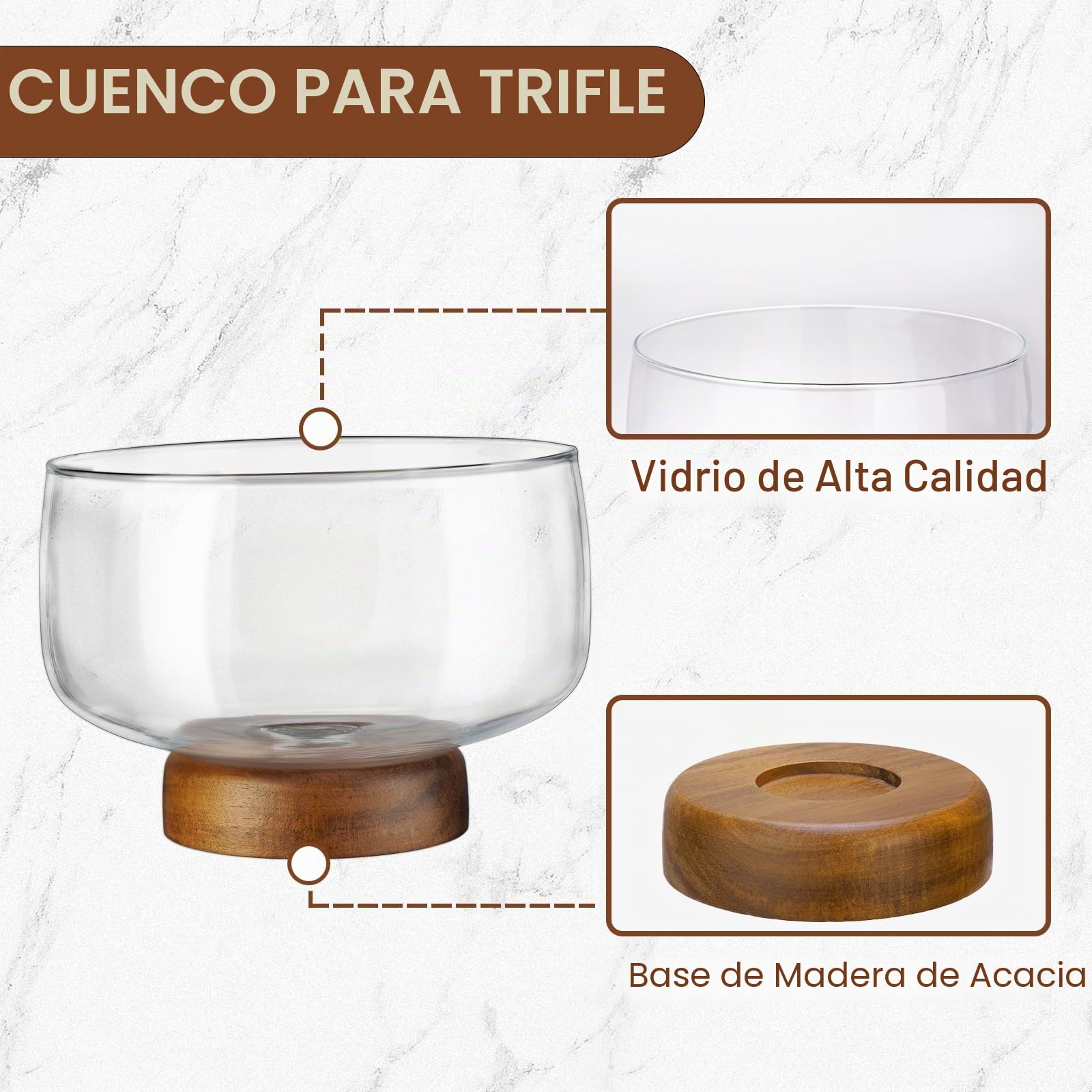 NiHome Cuenco de vidrio de 3,487.0 g con base de madera
