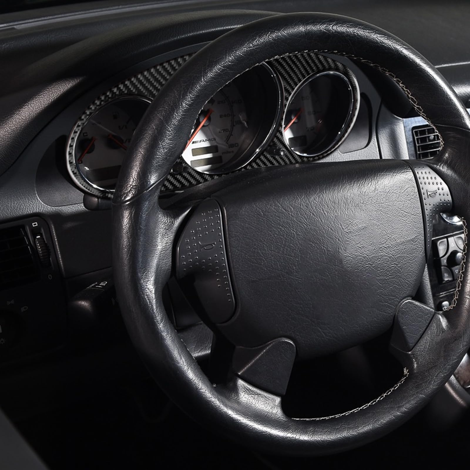 KUNGKIC pour MERCEDES-Benz SLK R170 1996-2003 Fibre de Carbone Voiture Tableau de bord Cadre Compteur de Vitesse Autocollants Compteur de Vitesse Accessoires Intérieurs Décoratifs, Cadeau (Noir)