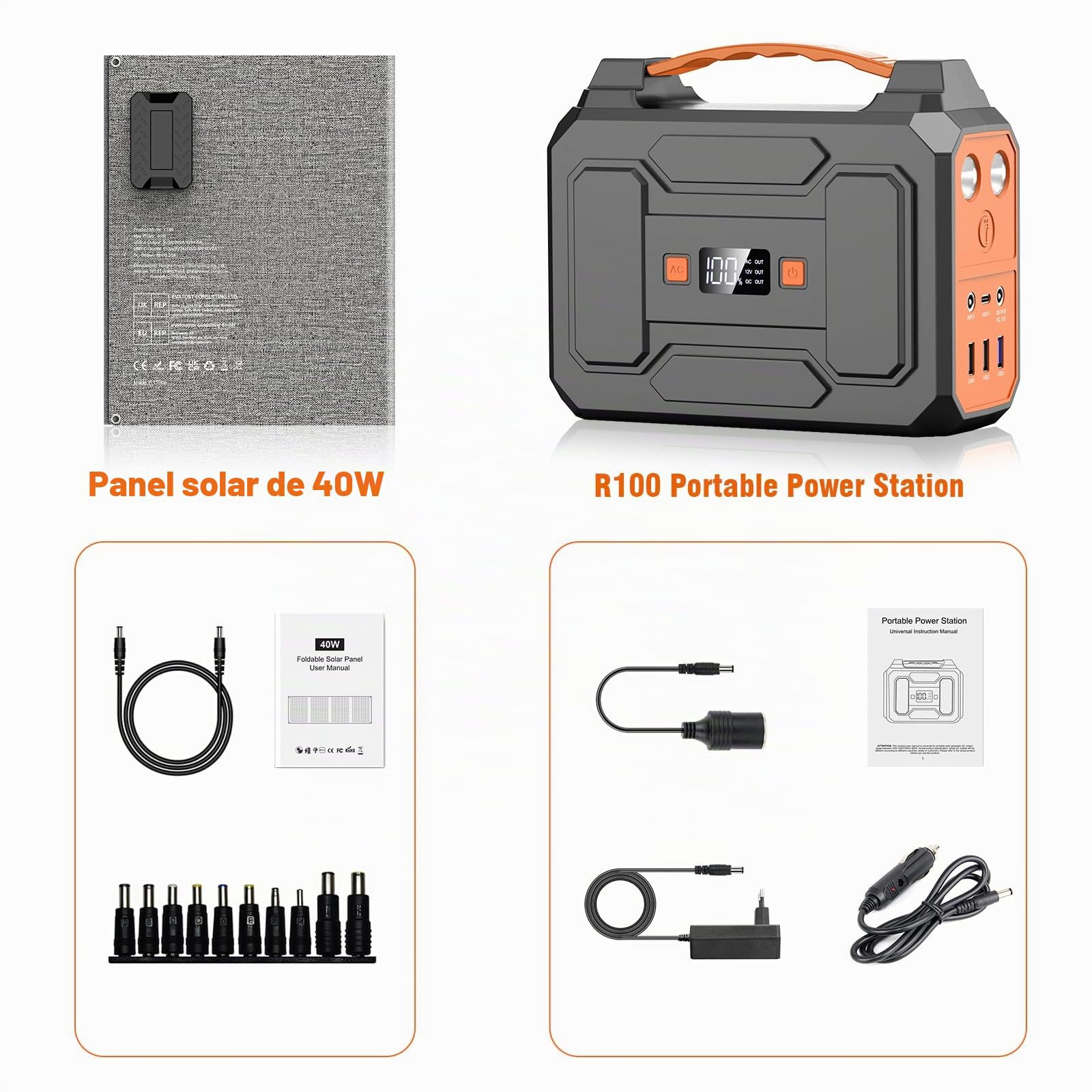 Powkey Powerstation Portátil Con Solarpanel 99Wh/27000mAh - 40W Faltable Solarpanel 100W Solargenerador Con 230V AC/18W USB-A/USB-C Para Wohnmobil Camping