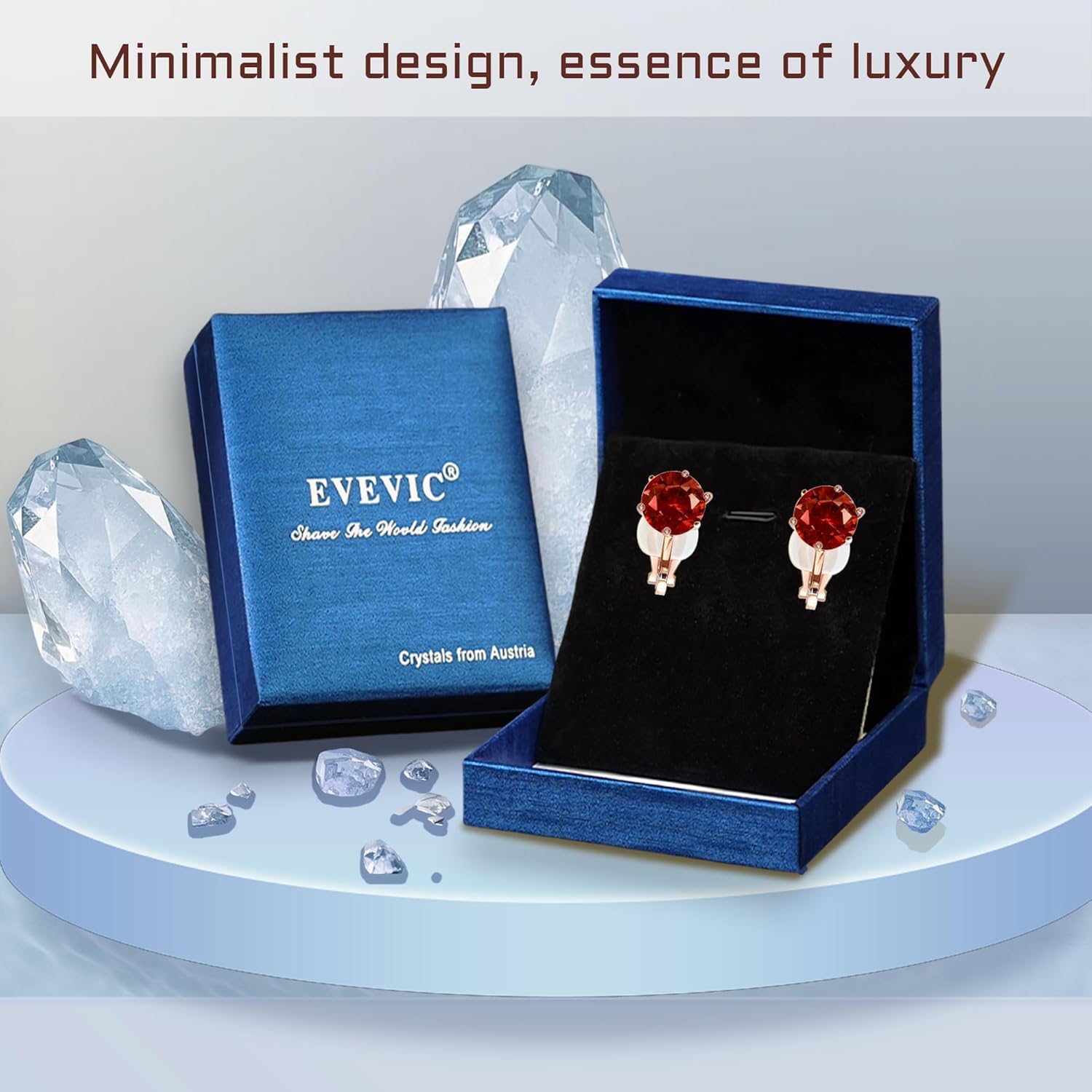 EVEVIC Austrian Crystal Round Cilp On Stud Earrings for Women 14K White Gold Plated Non Pierced for Sensitive Ears Jewelry Gifts for Anniversary - Image 7