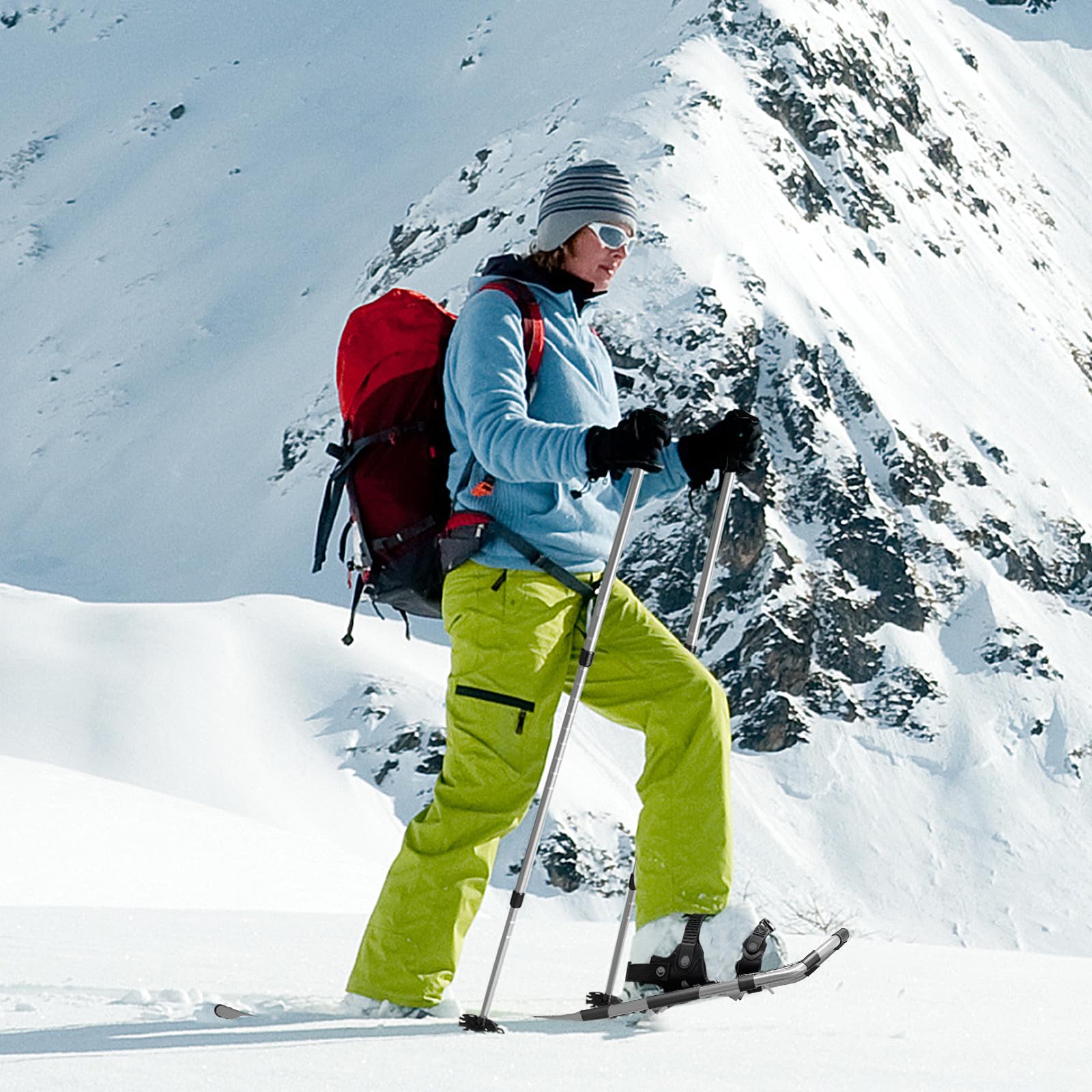 SOARS Kit di racchetta da neve 4 in 1, racchette da neve in alluminio con bastone da passeggio telescopico, borsa da stoccaggio, ghette impermeabili, per donne, uomini, bambini