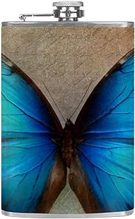 LINGF Vintage Blue Butterfly, Fiaschetta per liquore 8 Oz Whisky Flask in acciaio inossidabile a tenuta stagna per uomini/donne Portatile e durevole