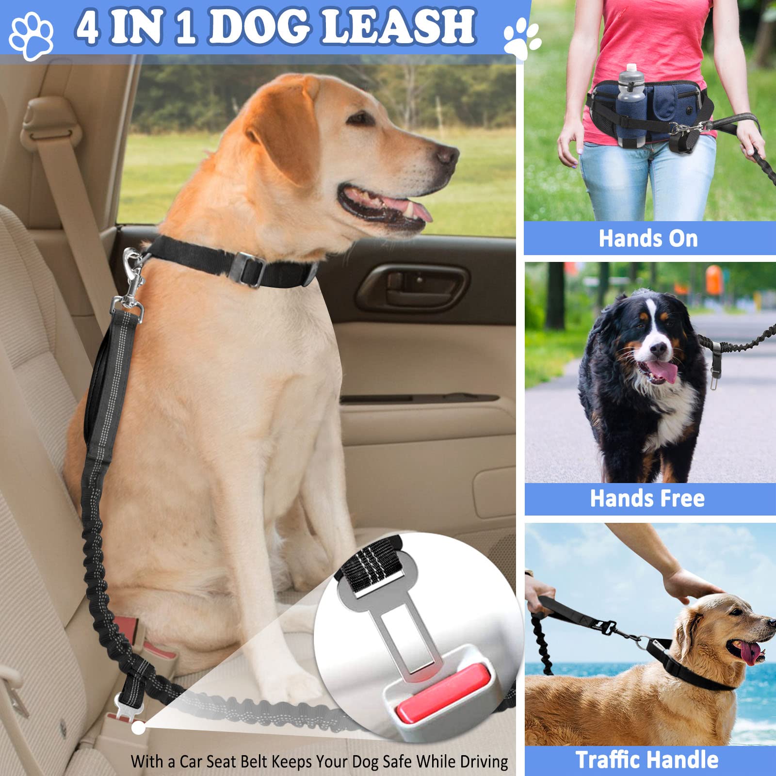 Guinzaglio 4 In 1 TUDEQU Con Marsupio - Ideale Per Corsa, Camminate E Escursioni Con Il Cane