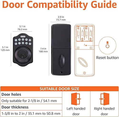 Miniatura 5 de TiendaBasics-Cerrojo de teclado electrónico tradicional - Entrada con llave - Negro mate