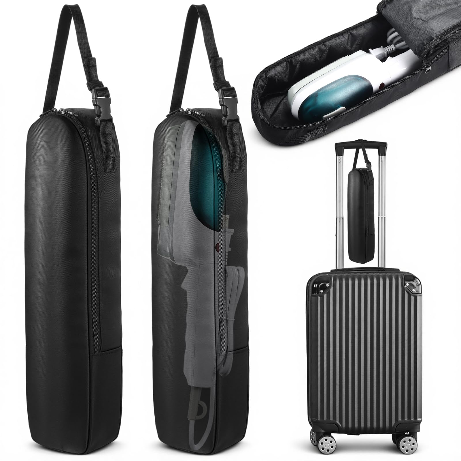 Shinylin 2 Pcs Portable Steamer Bags for Travel Steam Iron, Black Travel Carrying Bag for Handheld Iron, Handheld Steamer Case Organizer with Hanging Buckle Strap, Fits Travels Bag Only