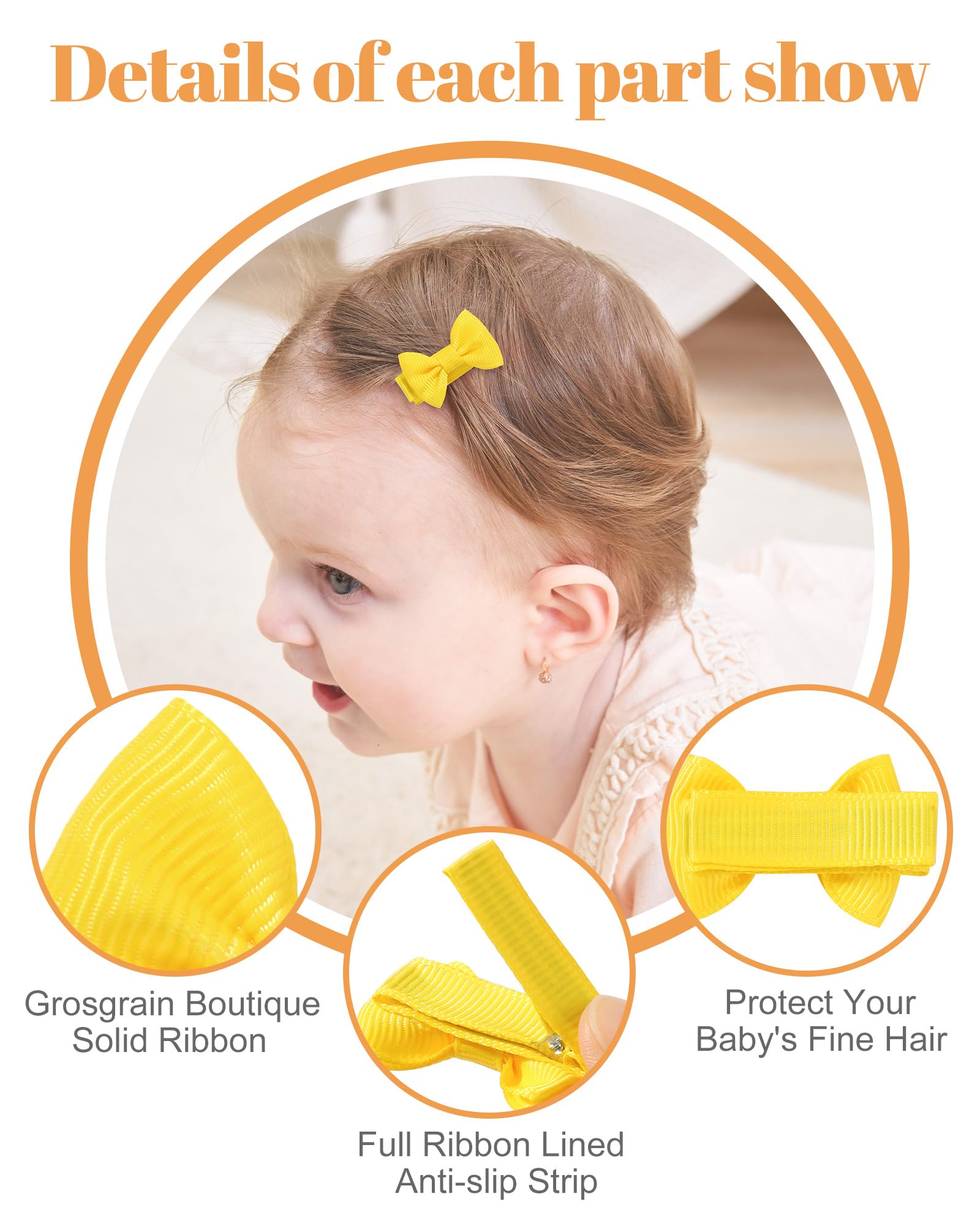 50PCS 1.45" Baby Hair Clips Bows Fully Lined Grosgrain Boutique Solid Ribbon Mini Bows Baby Girl Hair Accessories for Girls Teens - Image 4