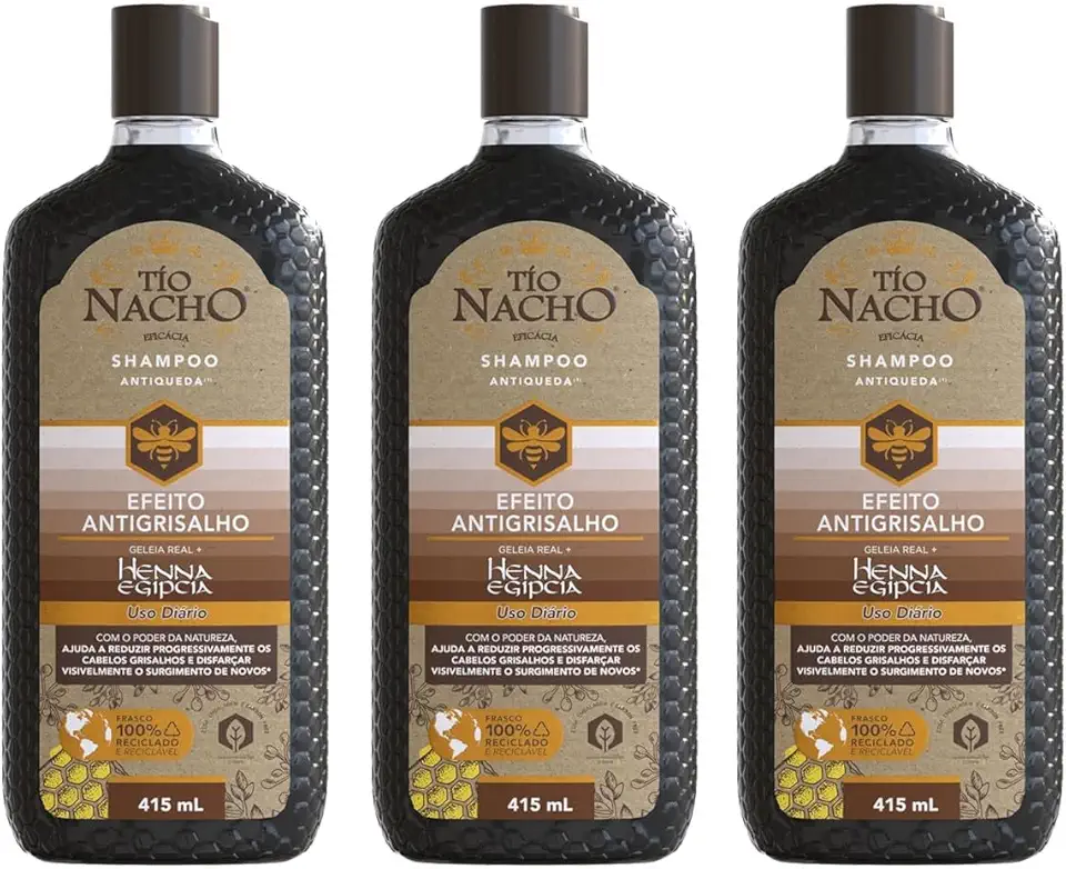 Kit 3 Tio Nacho Shampoo Antigrisalho 415ml - Antiqueda e Henna Egípcia Vegetal