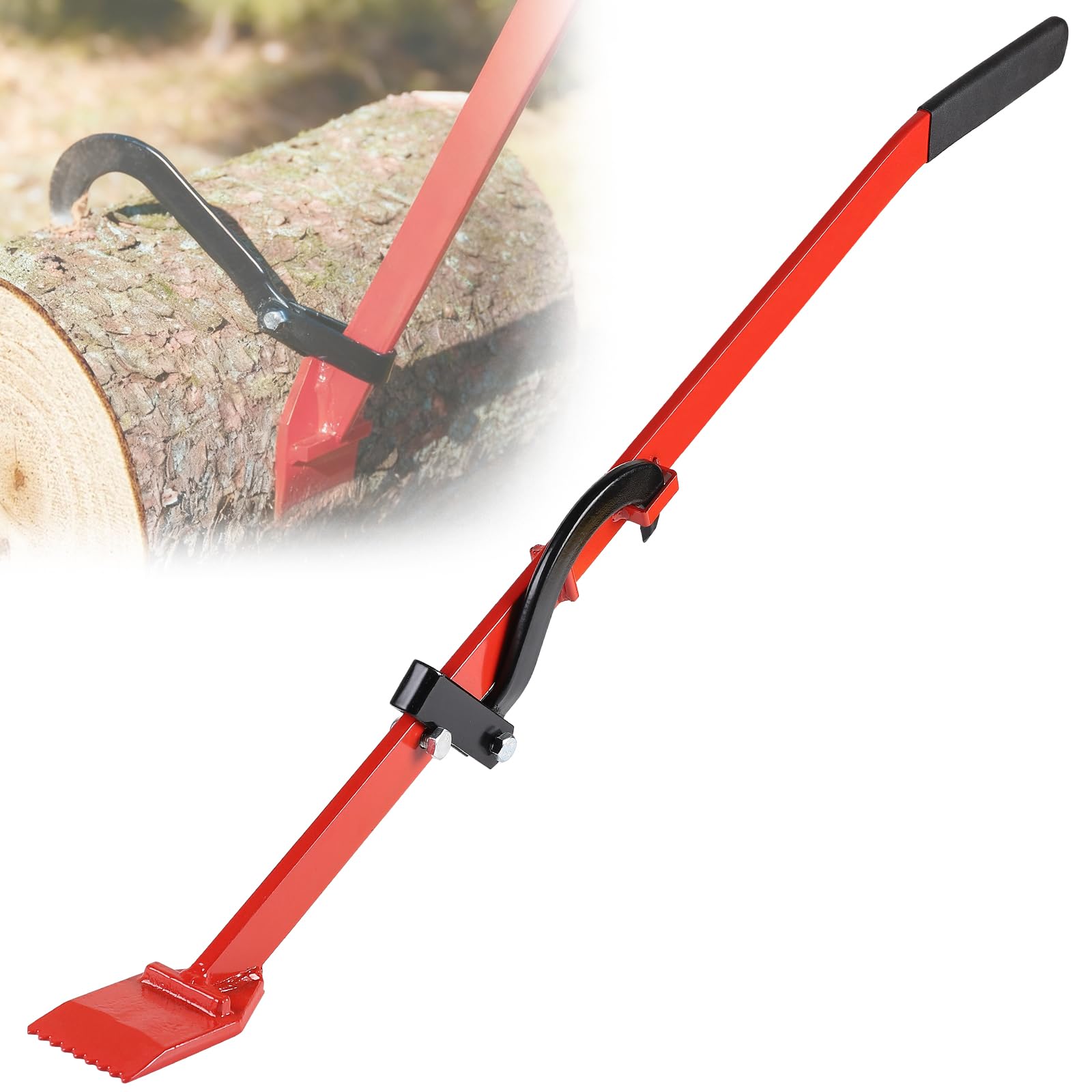 EFUTURETIME120cm Levier d'abattage avec Crochet Courbé, 300 KG Capacité de Charge, Aide-Abattage Universelle et Maintien Tronçonneuse pour Rouler, Couper, Soulever Bûches, Rouge