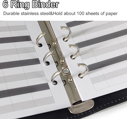 Miniatura 36 de Carpeta A5 recargable de piel sintética con 6 anillas, cubierta para cuaderno pequeño para papel de relleno A5, cubierta de planificador personal