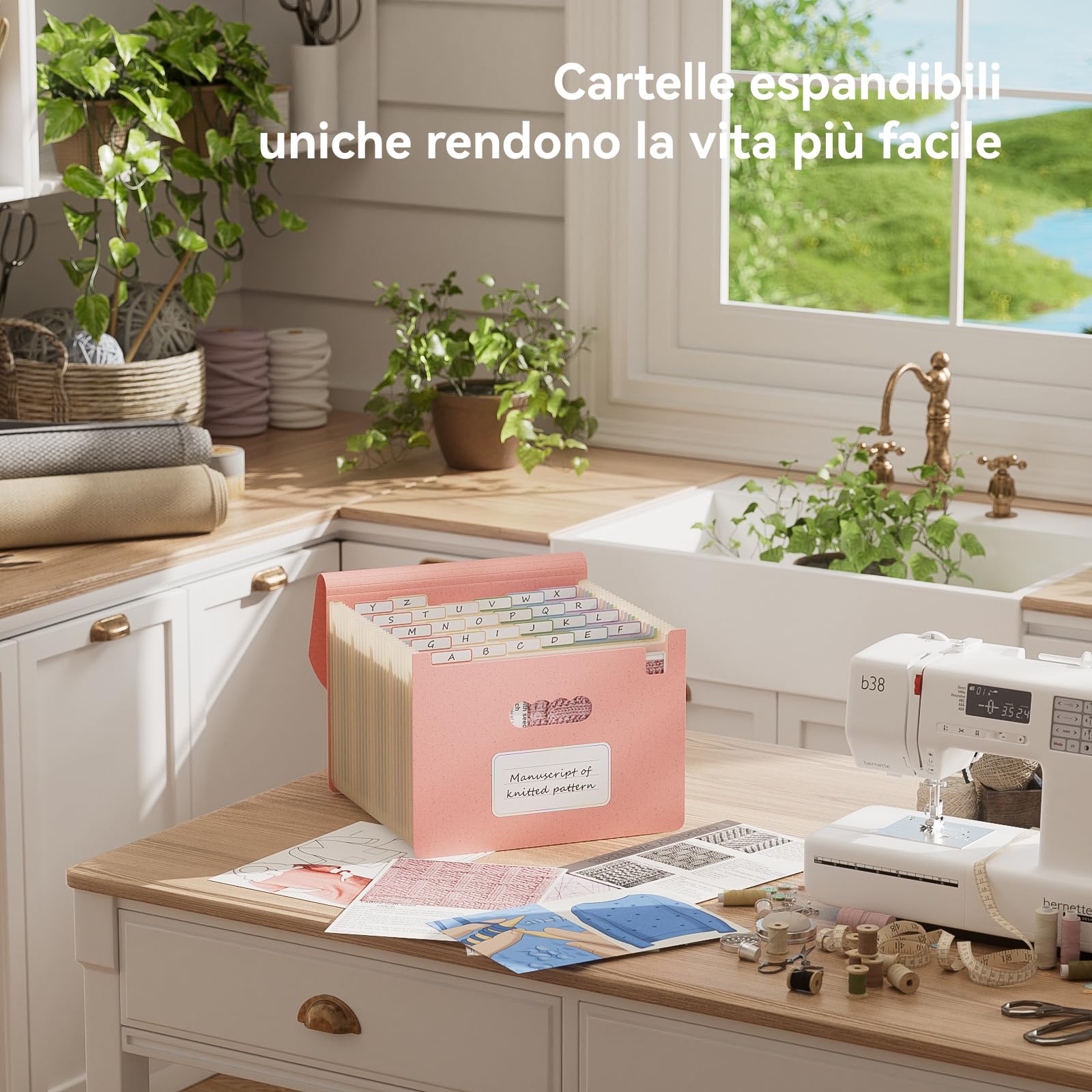 EcoStash Cartella Portadocumenti A4, 26 Tasche Porta Documenti in Paglia di Grano, Raccoglitore Documenti Espandibile per Ufficio Casa, Senza BPA, Ritorno alla Natura, Vita Sana - Rosa Fragola