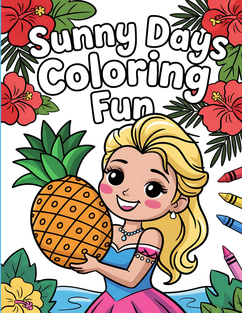 Sunny Days Coloring Book for Kids: Bold & Easy Summer Fun: Adorable Tropical Princess & Summer Scenes | Simple and Fun Coloring Pages for Toddlers, Preschoolers, and Young Children